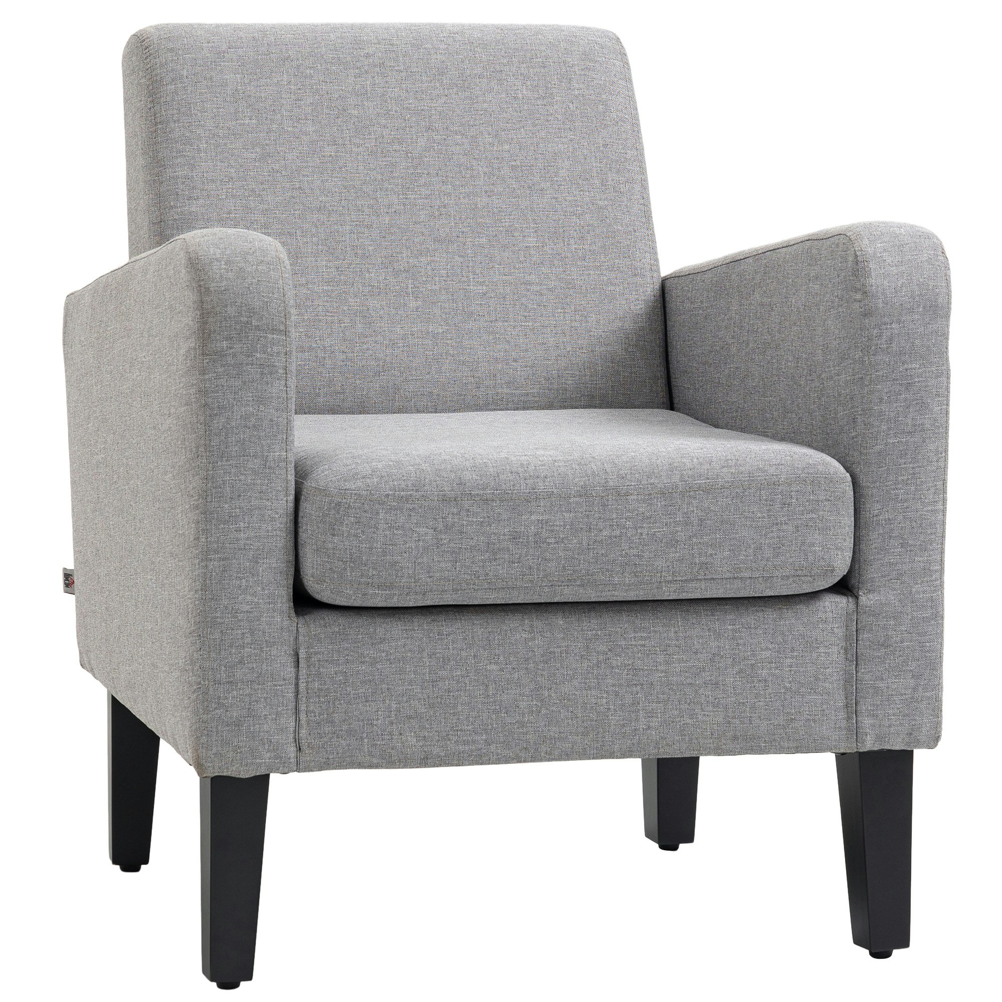 Homcom Light/Grey Modern Armchair Accent W/ Rubber Wood Legs Bedroom - Polyester Small