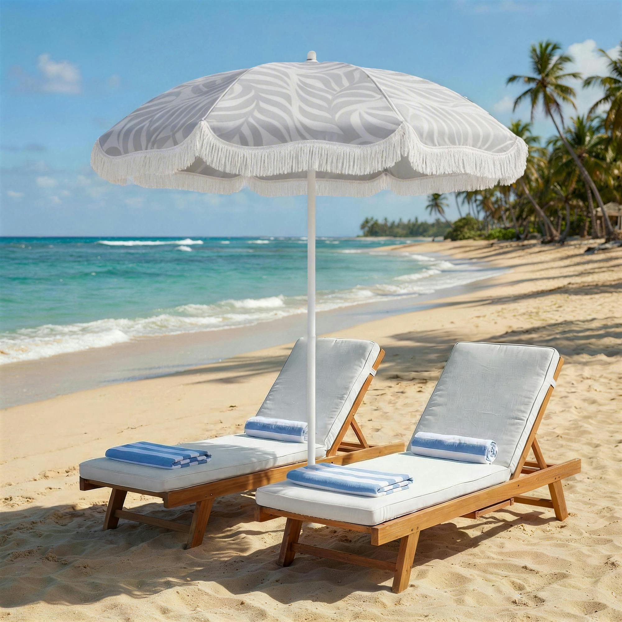 Rackhams Light/Grey 1.8 M Beach Umbrella Parasol With Sand Anchor, 30° Tilt - Beach Umbrella
