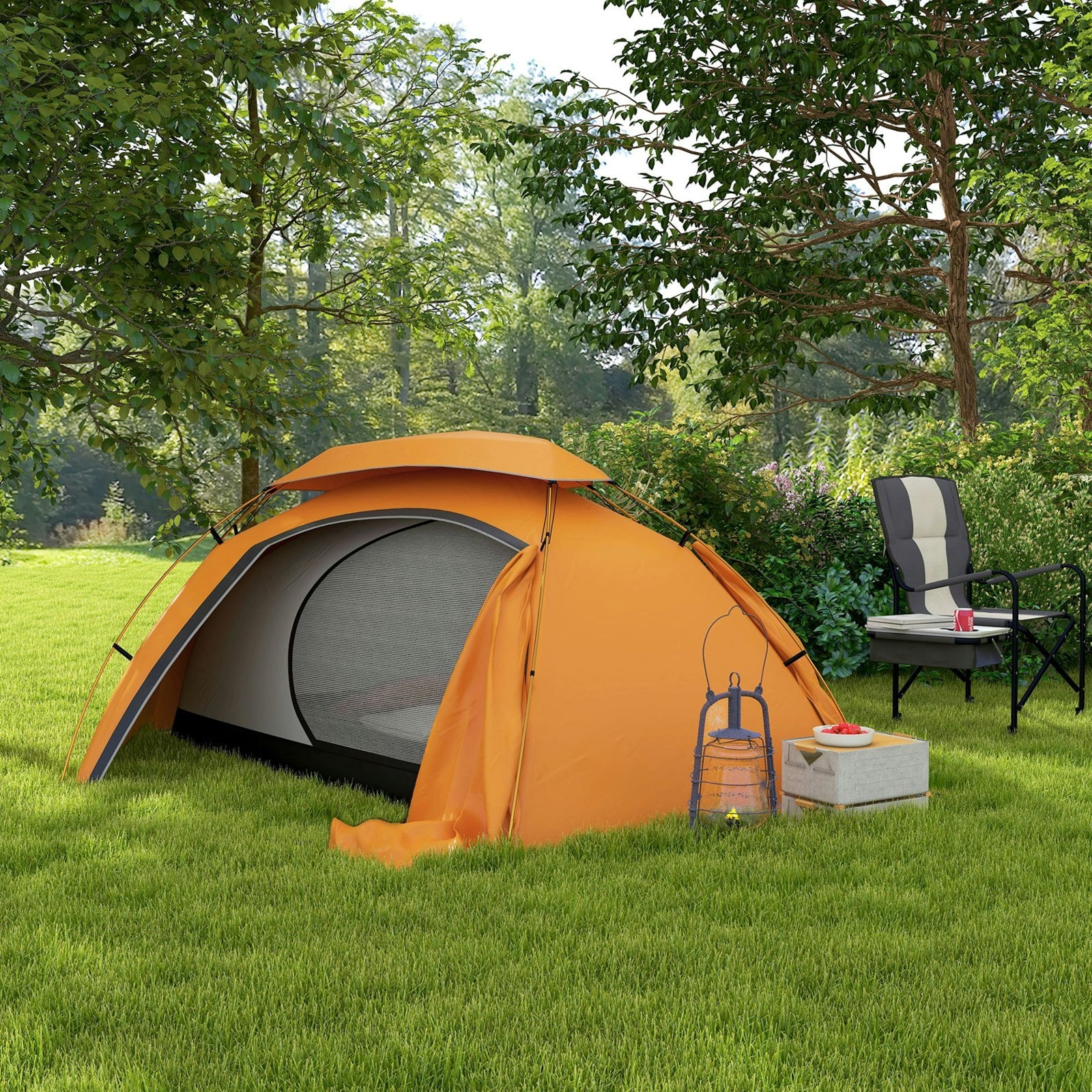 Outsunny Orange Camping Tent Dome Tent With Removable Rainfly For 1-2 Man,