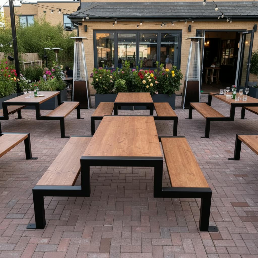 Rackhams Black Commercial Aztec Picnic Table With Fixed Benches - 120