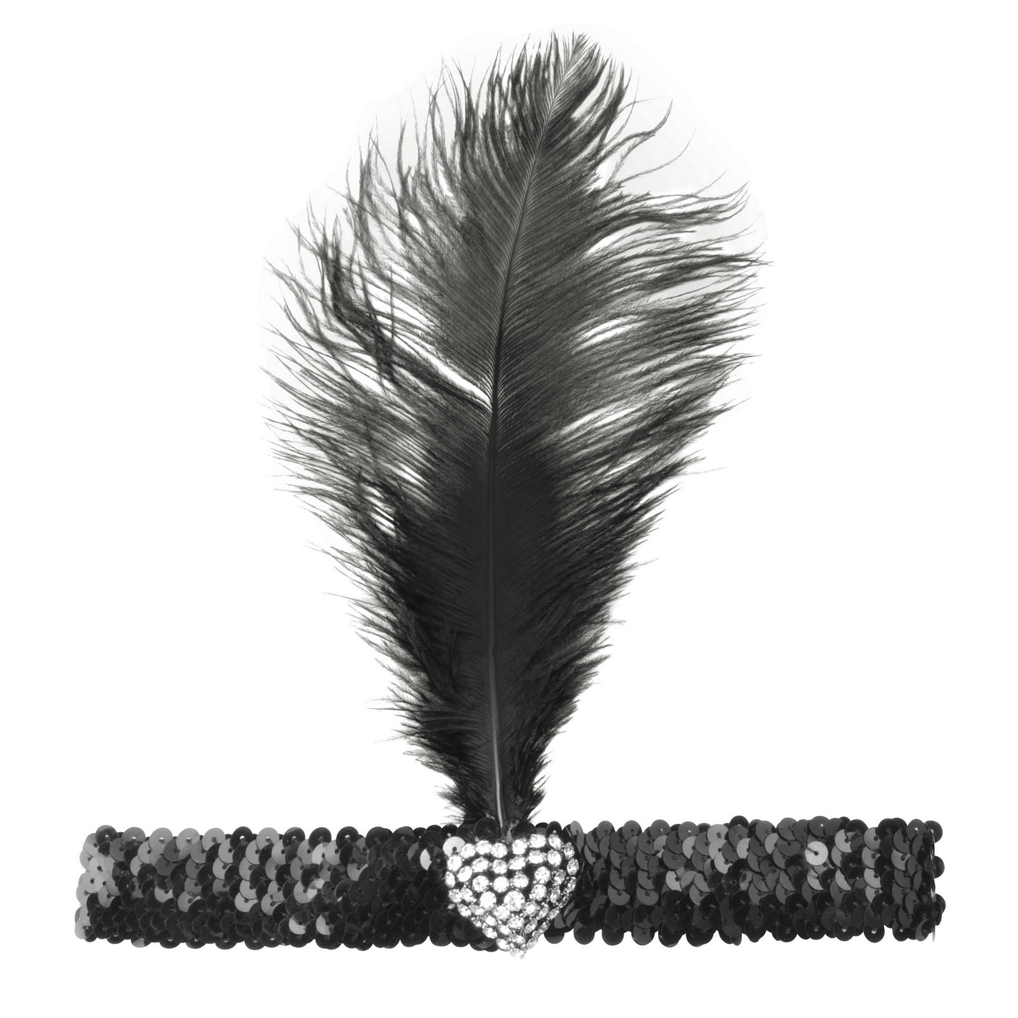 Bristol Novelty Unisex Black/Silver Adults Crystal Heart Flapper Headband - One Size