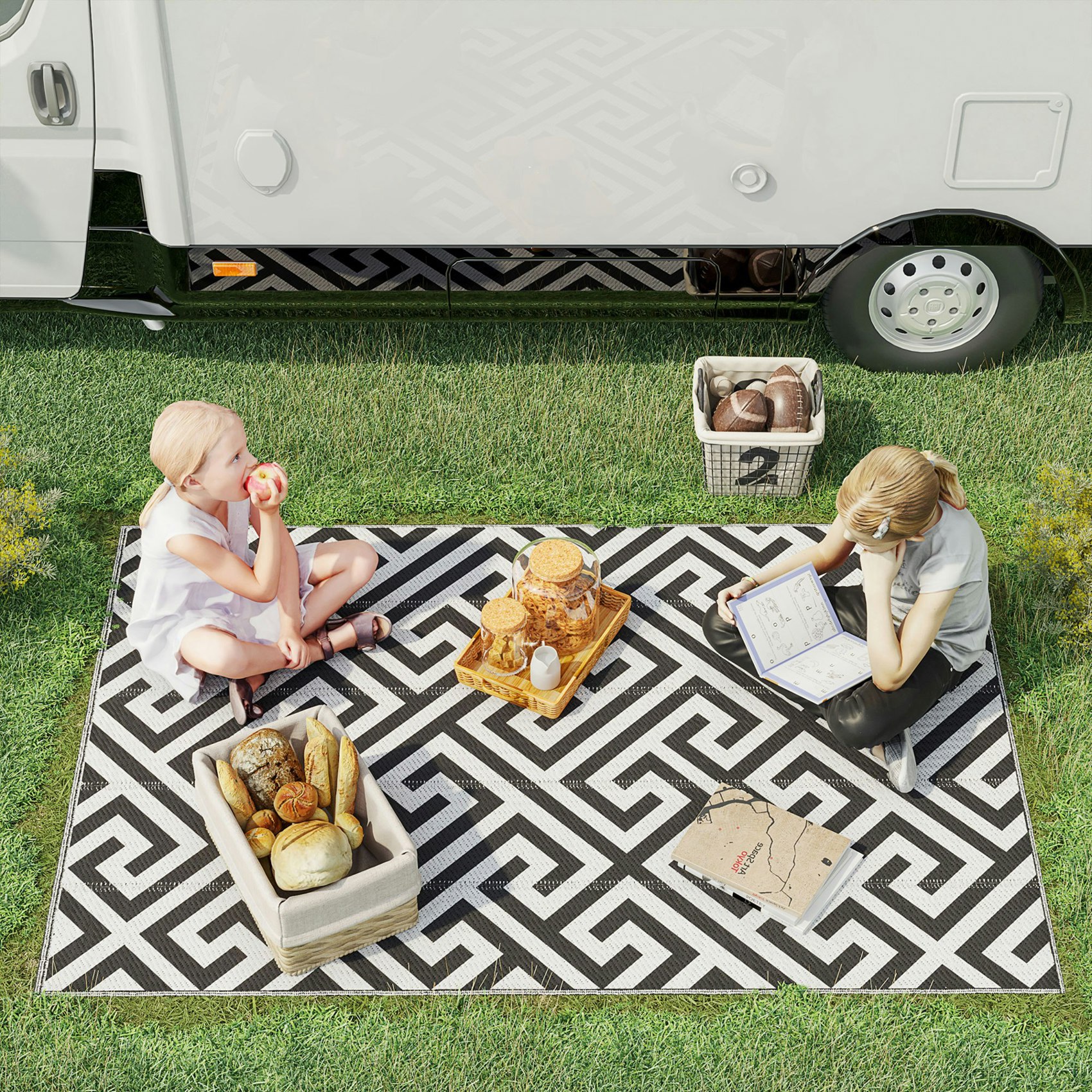 Outsunny 121X182cm Reversible Outdoor Rug Portable Plastic Straw Rv Camping Mat