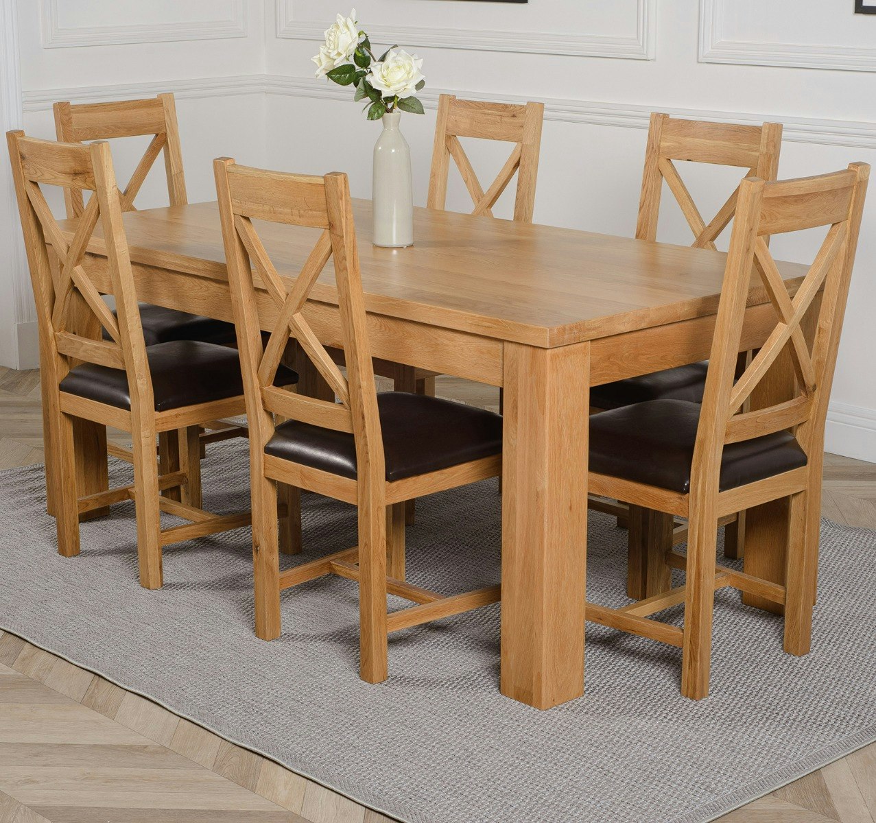 Rackhams Brown Dakota Large Oak Dining Table With Berkeley Oak Chairs - 6 Chairs