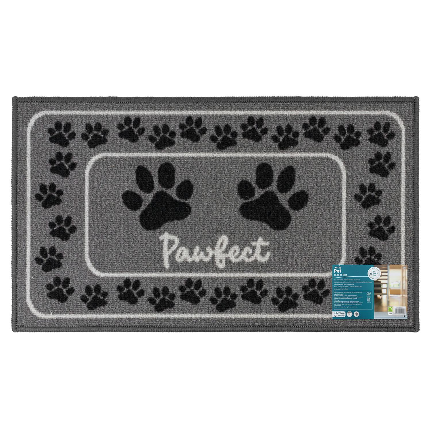 Jvl Machine Washable Pet Mat 40×70 Cm – Absorbent Indoor Dog & Cat Mat For Feeding, Entryways & Litter Areas – “Pawfect” Paw Print Design