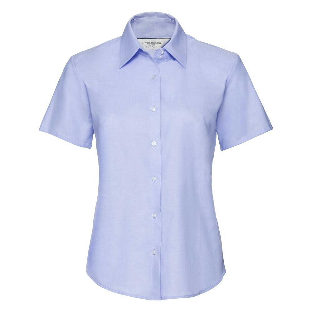 Russell Collection Women's Blue Oxford Short-Sleeved Shirt - Oxford - 6XL - Oxford - 70% Cotton/30% Polyester