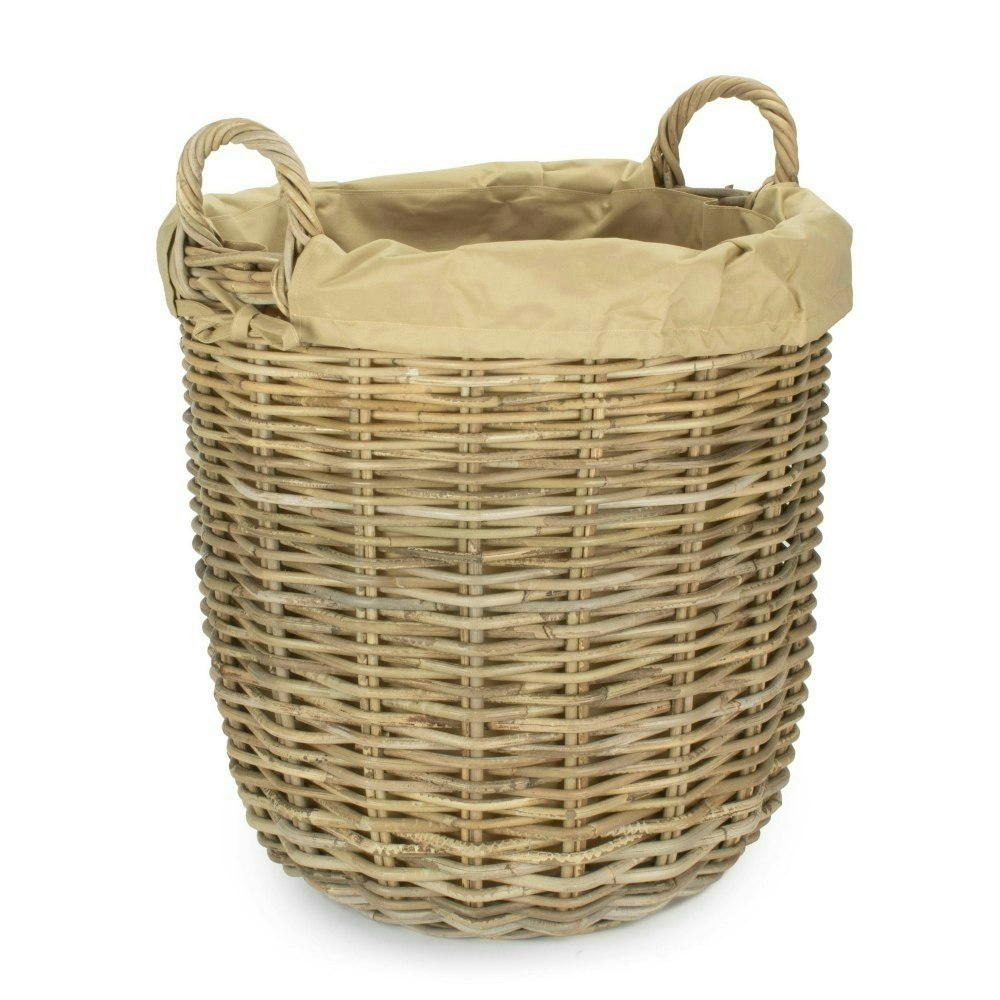 Red Hamper Red/Grey Hamper Tall Round Fireside Rattan Log Basket With Removable Cordura Lining - Rattan Large