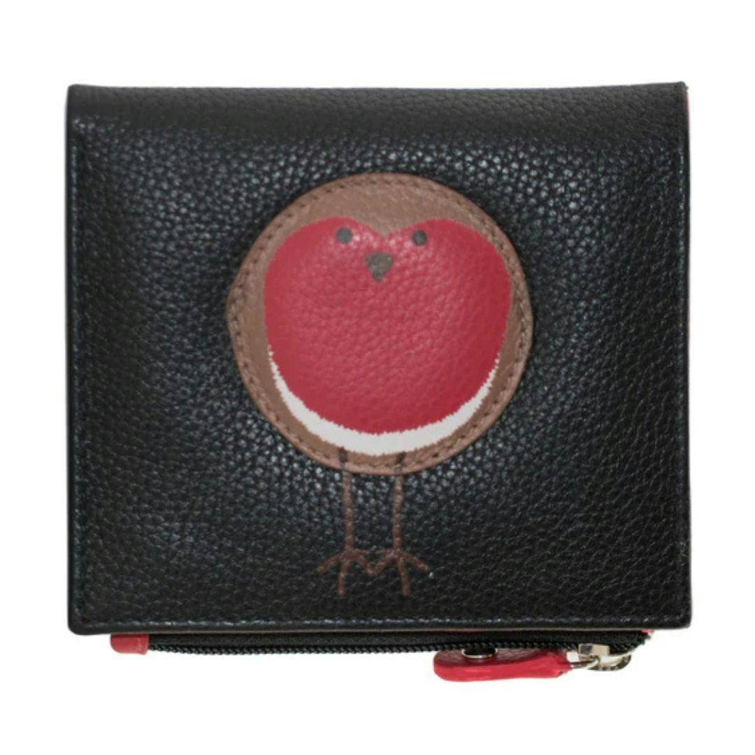 Mala Leather Black Bobbie Robin Bird Small Leather Purse