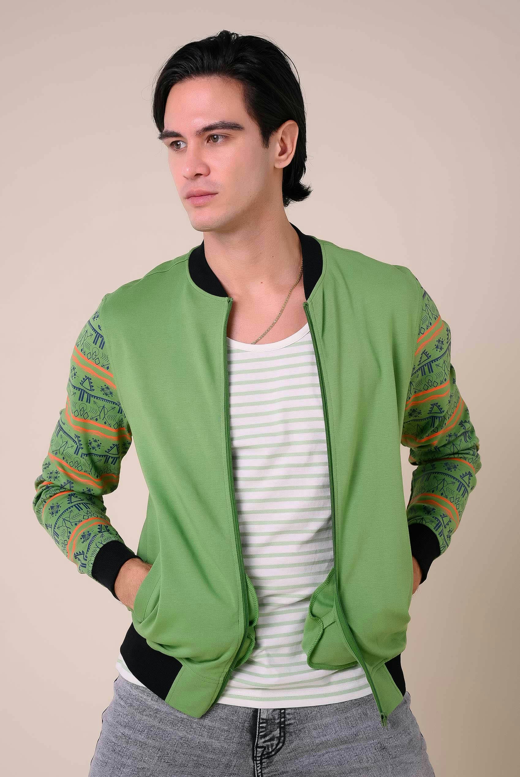 Enorsia Men's Green Zip Through Bomber Jacket - L - 100% Cotton