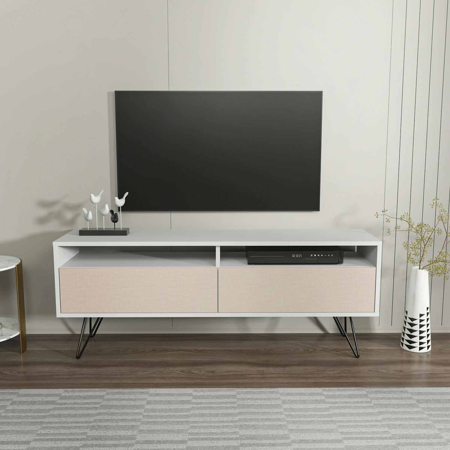 Rackhams White/Beige Flay Modern Tv Stand Tv Cabinet For Tv's Up To 65" - Cotton
