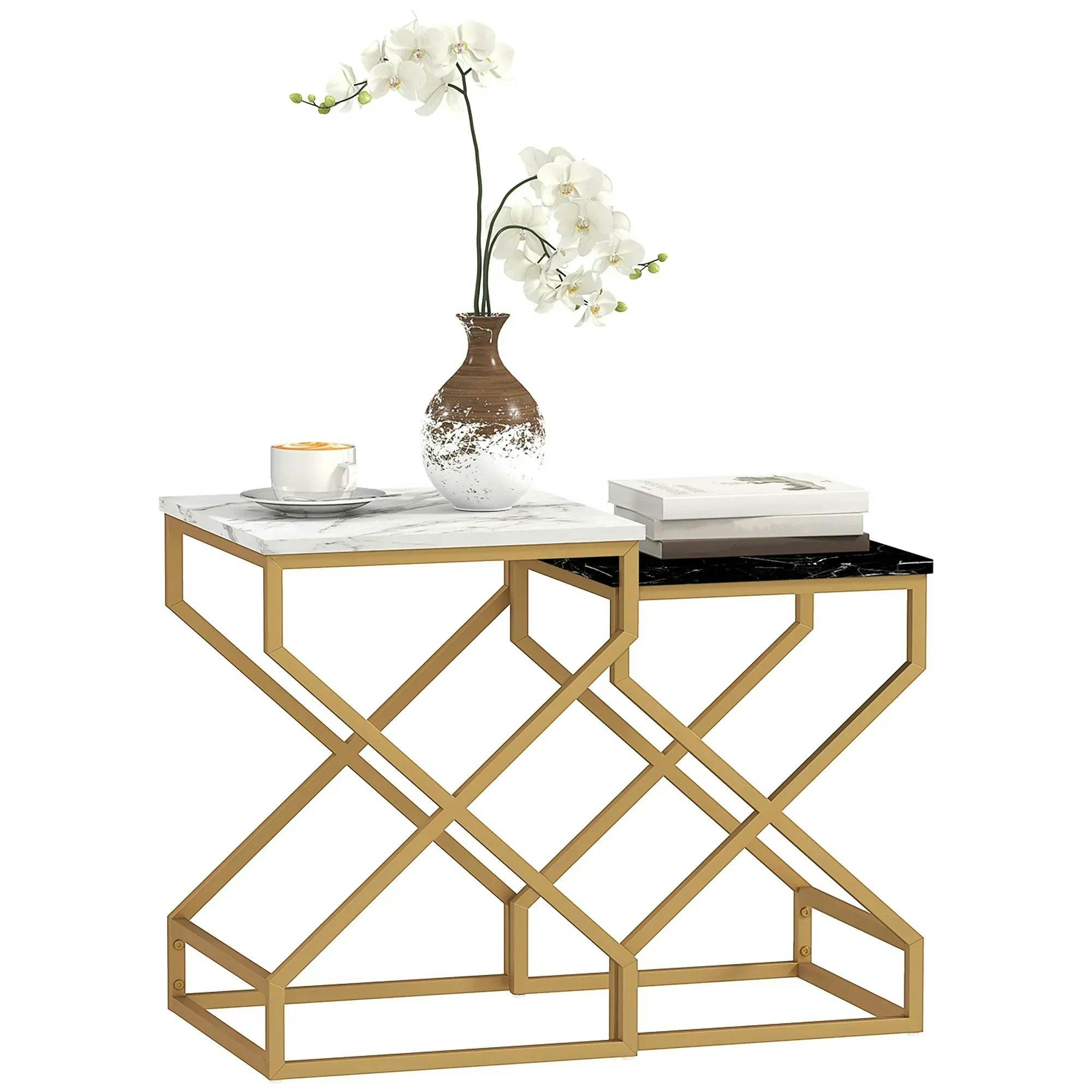 Homcom Unisex Multicolor Nest Of Tables, Coffee Table Set With Steel Frame Black/White | : Size 2 Pack - Image 6
