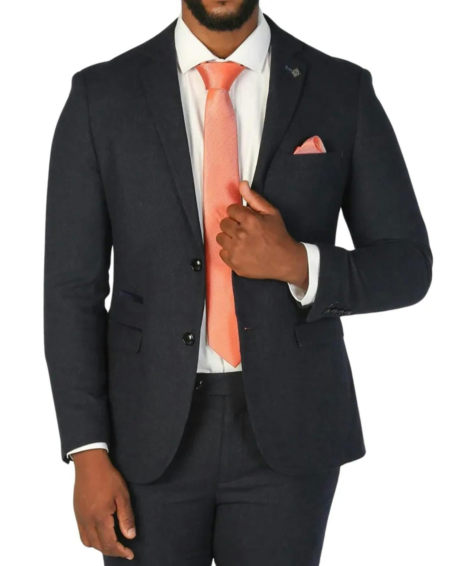 Infinity Leather Men's Blue Navy Wool Blend Tweed Formal Blazer - Navy - 52