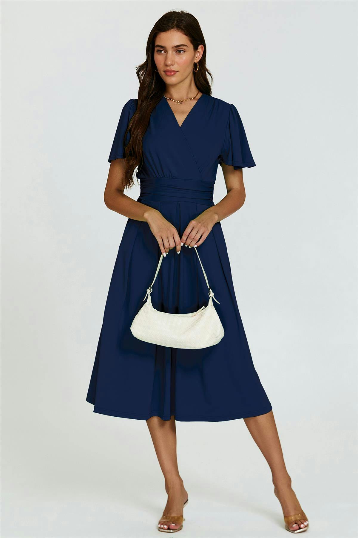 Fs Collection Angel Sleeve Jersey Midi Dress In Navy - Xs - Navy