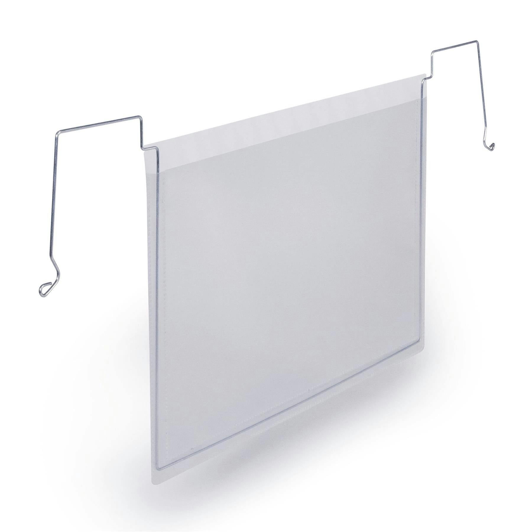Rackhams Wire Hanging Document Pocket | Ticket Holder | 50 Pack | A5 Clear