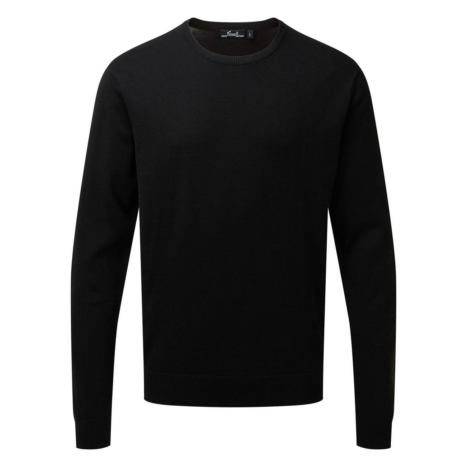 Premier (4Xl, Black) Mens Knitted Cotton Crew Neck Sweatshirt - Image 3