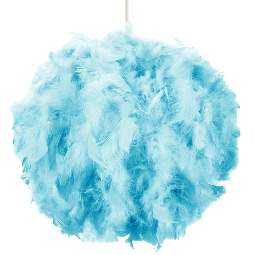 Happy Homewares Light Contemporary And Unique Large Teal Real Feather Decorated Pendant Shade