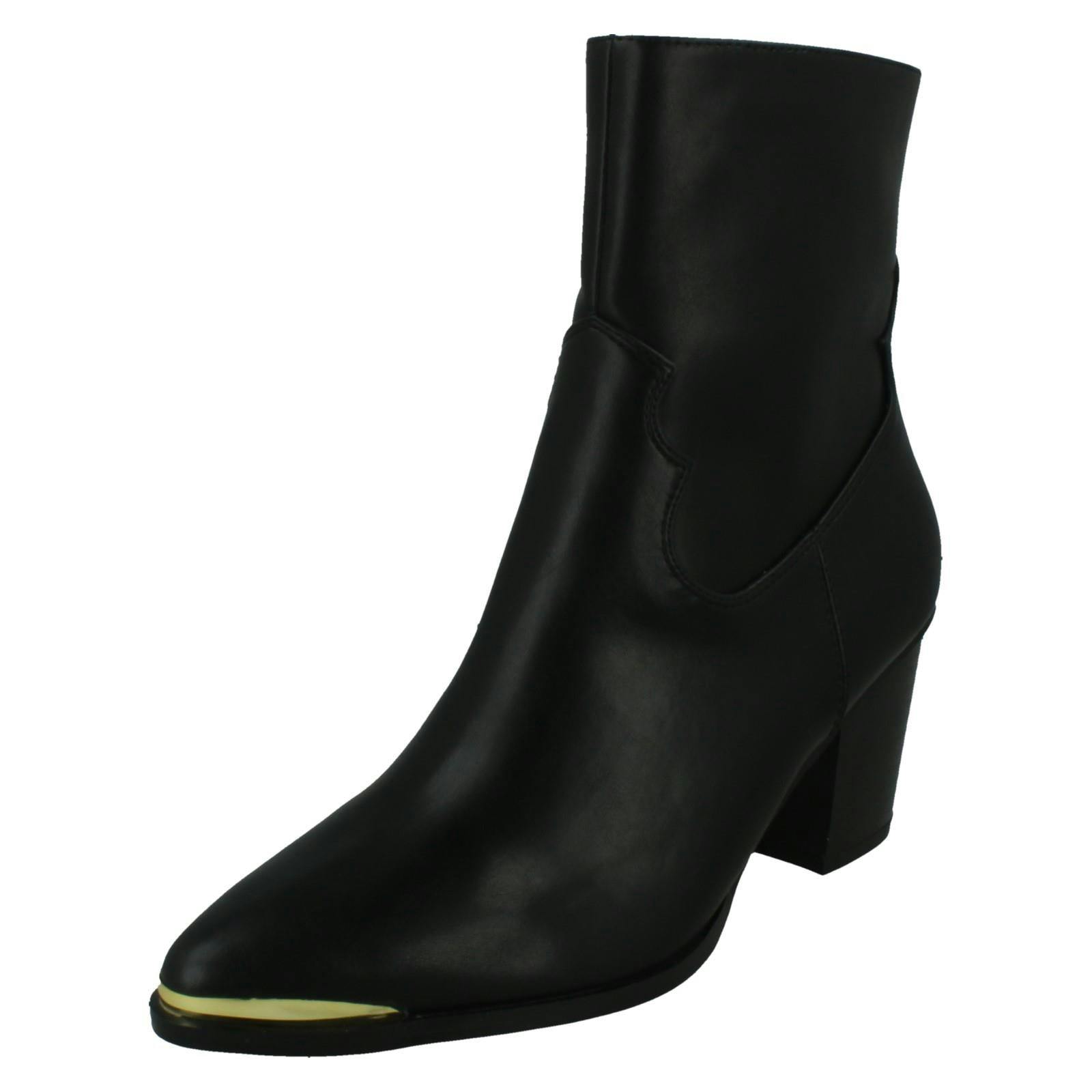 Spot On Women's Black Mid Cuban Heel Cowboy Ankle Boots F51228 - Uk 6