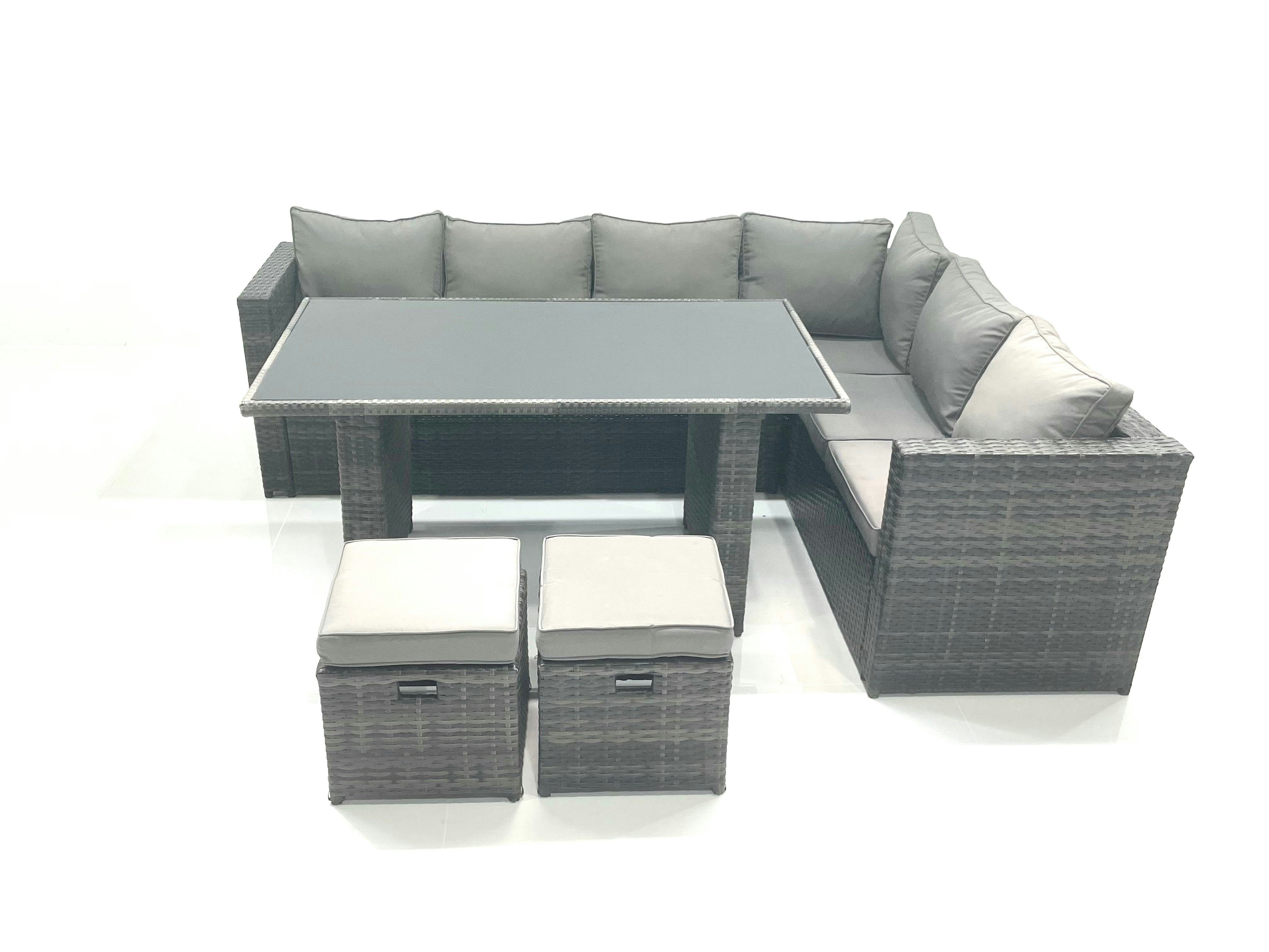 Rackhams Dark/Grey Outdoor Lounge Rattan Corner Sofa Set 6 Seater Garden Furniture With Small Footstools