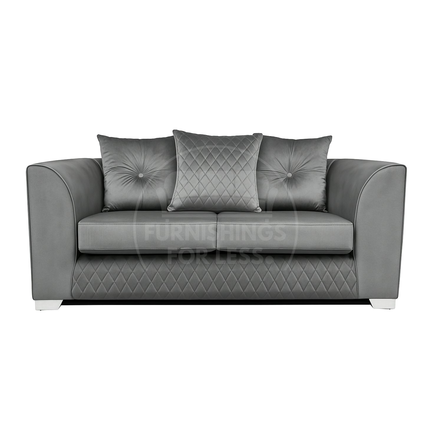 Furnishings For Less Grey Victoria Plush Velvet 2 Seater Sofa