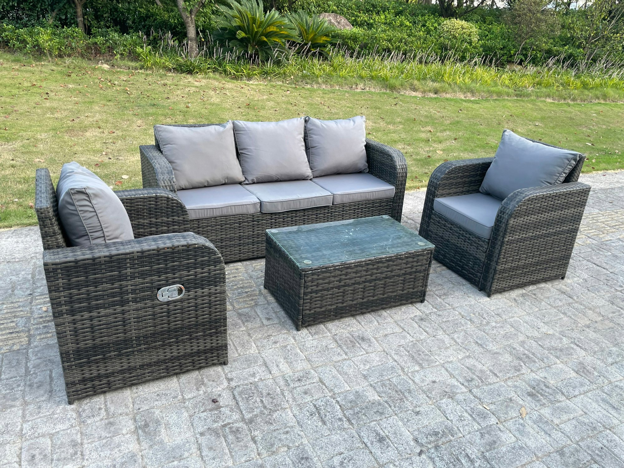 Rackhams Pe Rattan Garden Furniture Set Adjustable Chair Sofa Lounge Sofa Set Oblong Coffee Table