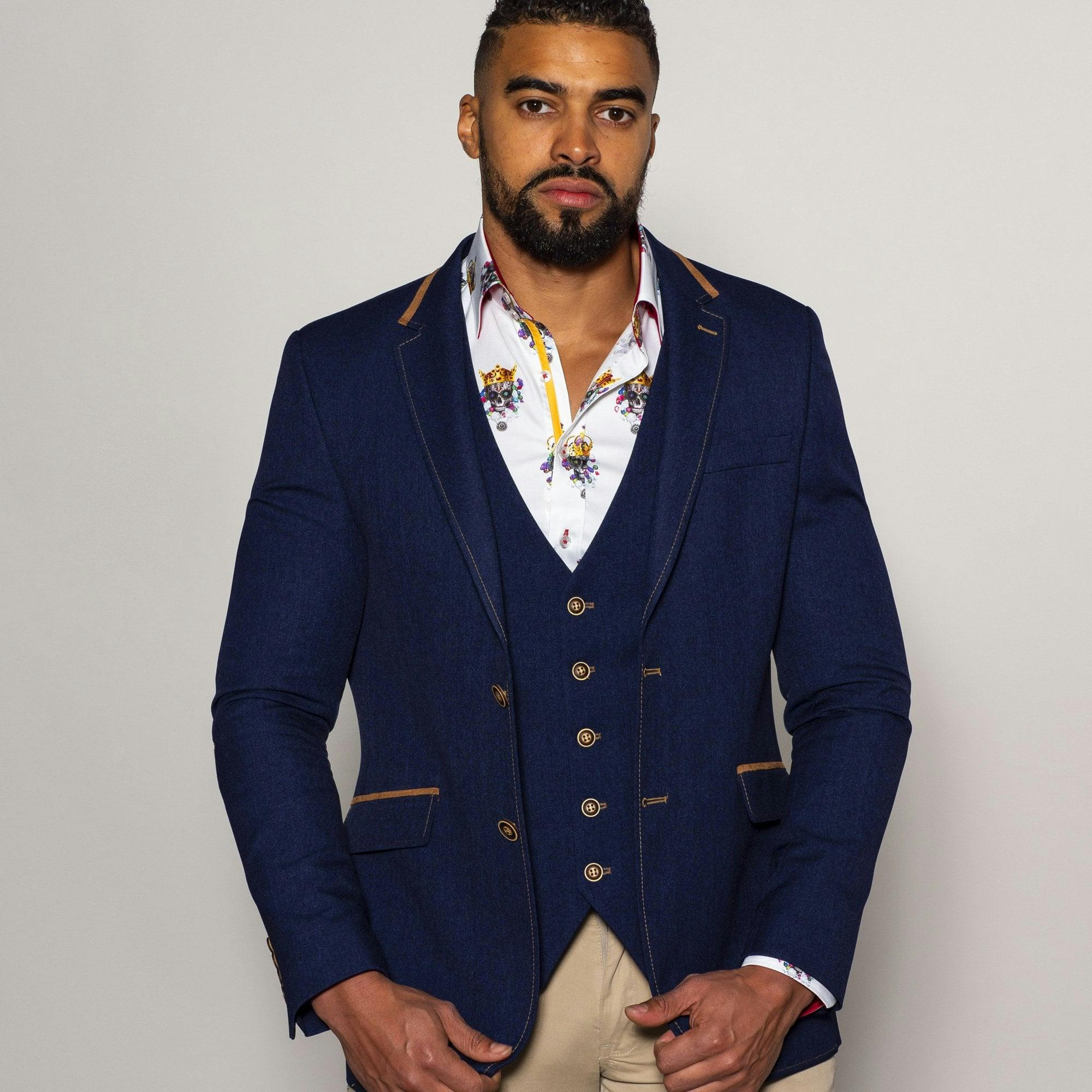 Claudio Lugli Signature Equestrian Jacket With Skull Lining - Navy - 48 Uk/ 58 Eu