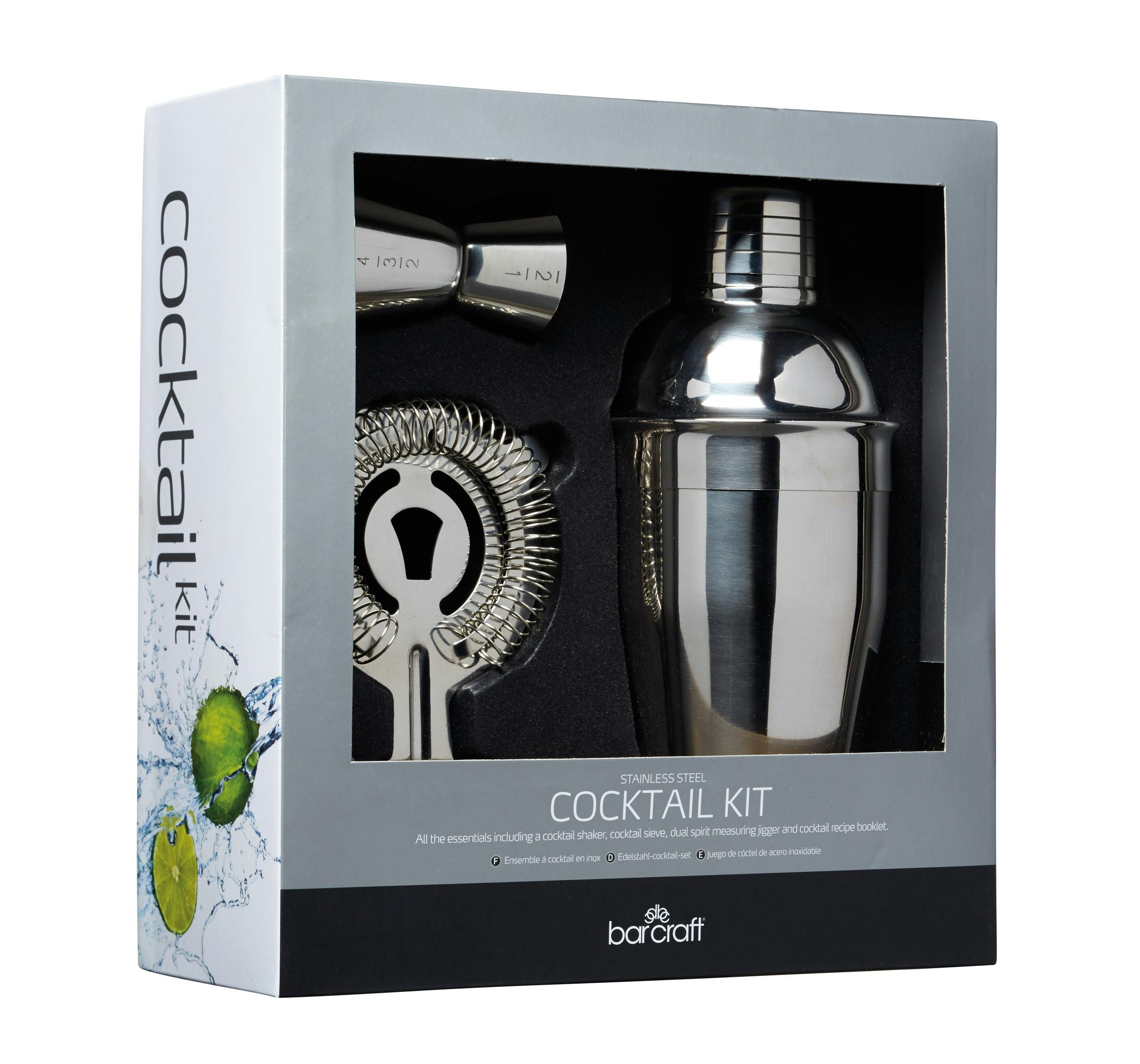 Rackhams Silver Stainless Steel 3 Piece Cocktail Set - Stainless Steel - Cocktail Making