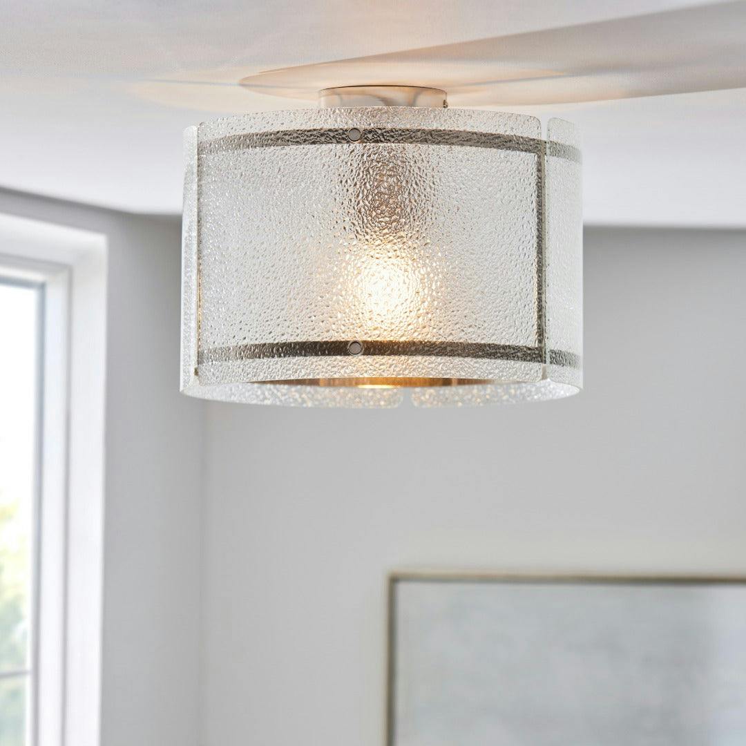 Rackhams Light Traynor Clear And Satin Nickel Flush Ceiling
