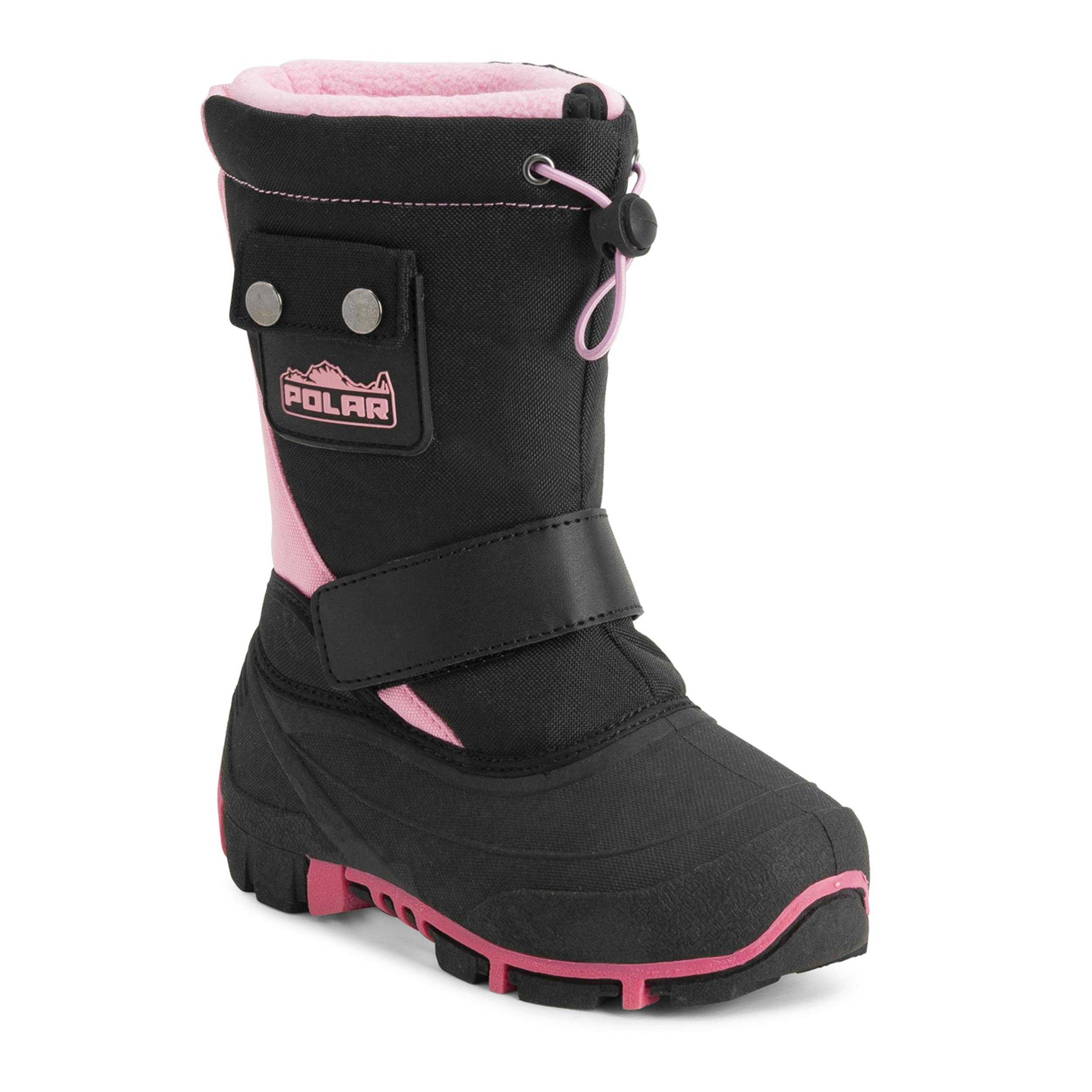 Viva Black/Pink Polar Kids Winter Thermal Warm Faux Fur Waterproof Outdoor Boots - 12