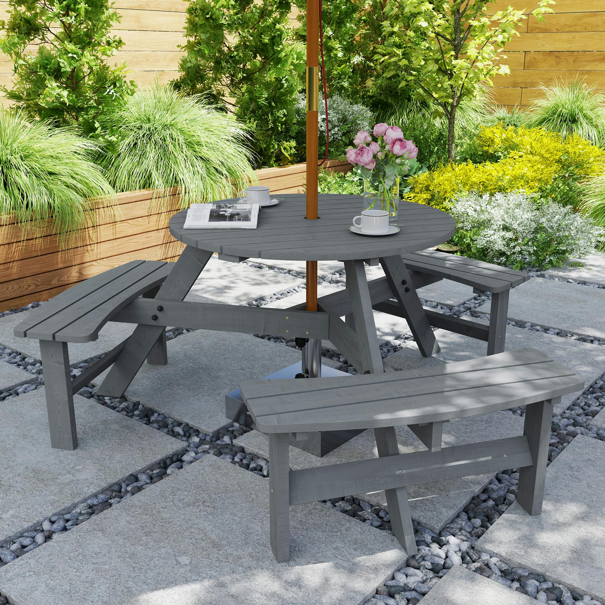 Rackhams Grey 6 Person Fir Wood Table Bench Set Outdoor Garden Patio,