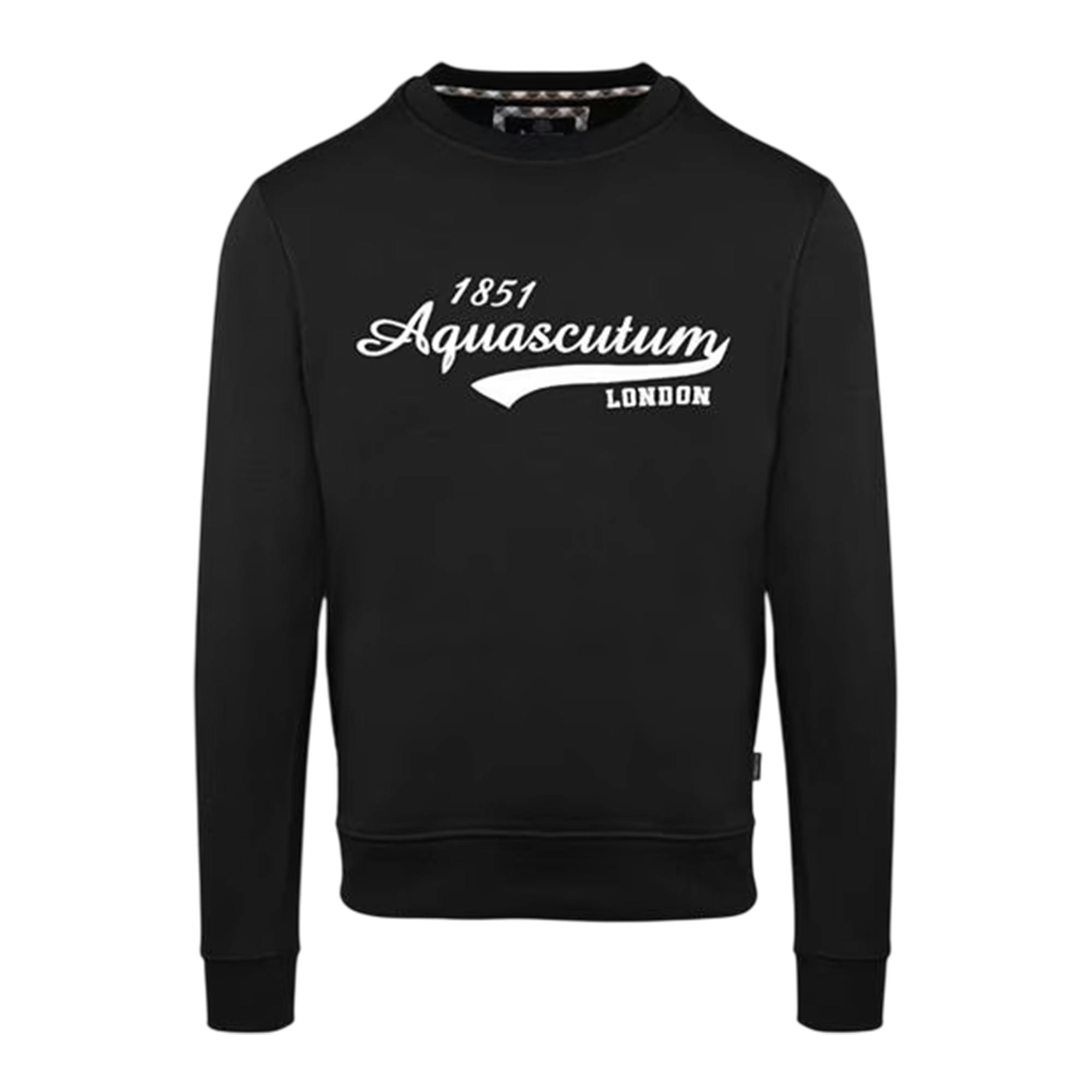 Aquascutum Men's Black Crew Neck Regular Sweatshirt - S - 100% Cotton