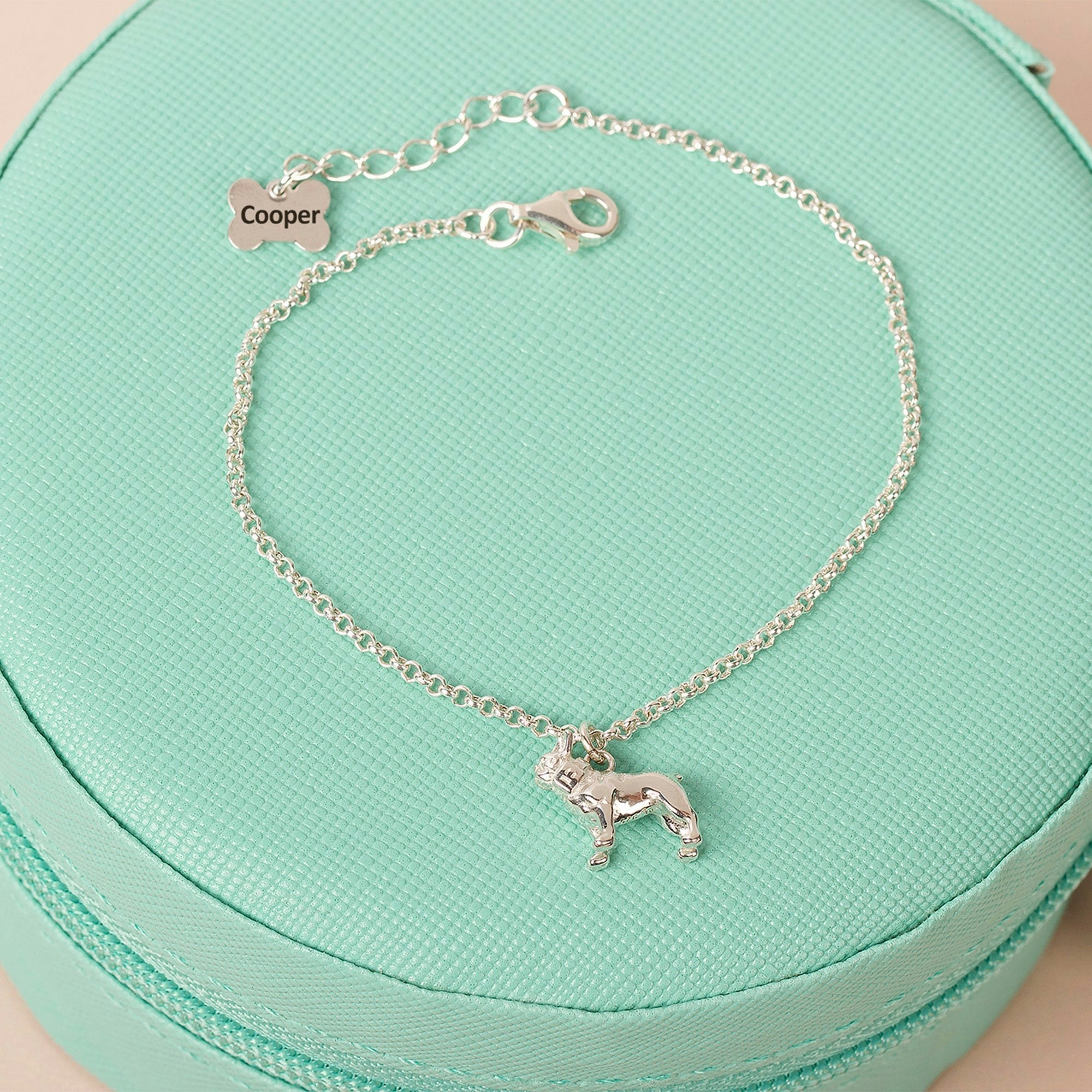 Mylee London Silver Dainty Chain Bracelet With Dog Charm - Personalised - Sterling - Yes - French Bulldog