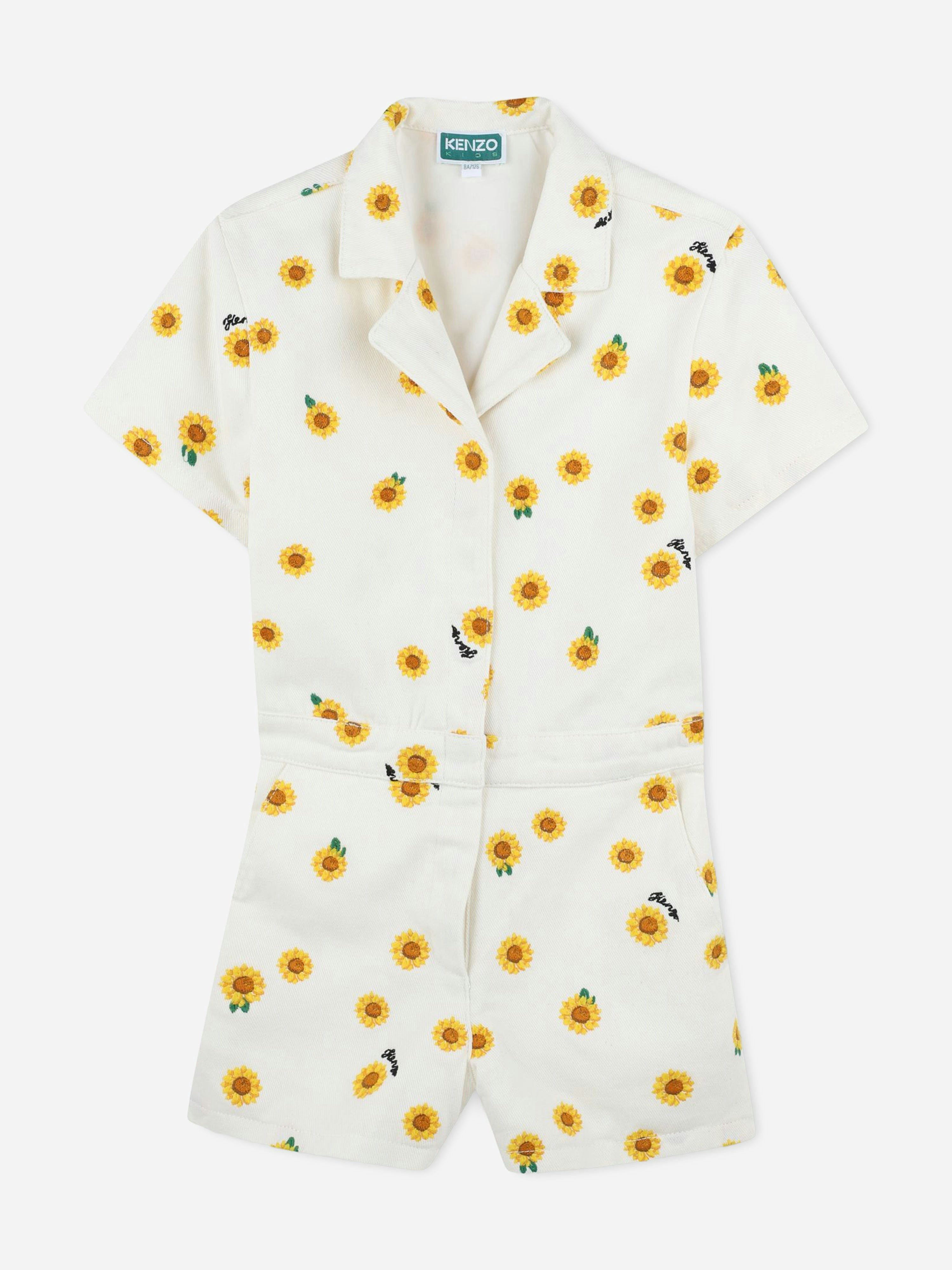 Kenzo Kids Girls Ivory Kenzo Sunflower Playsuit In - 12 Yrs