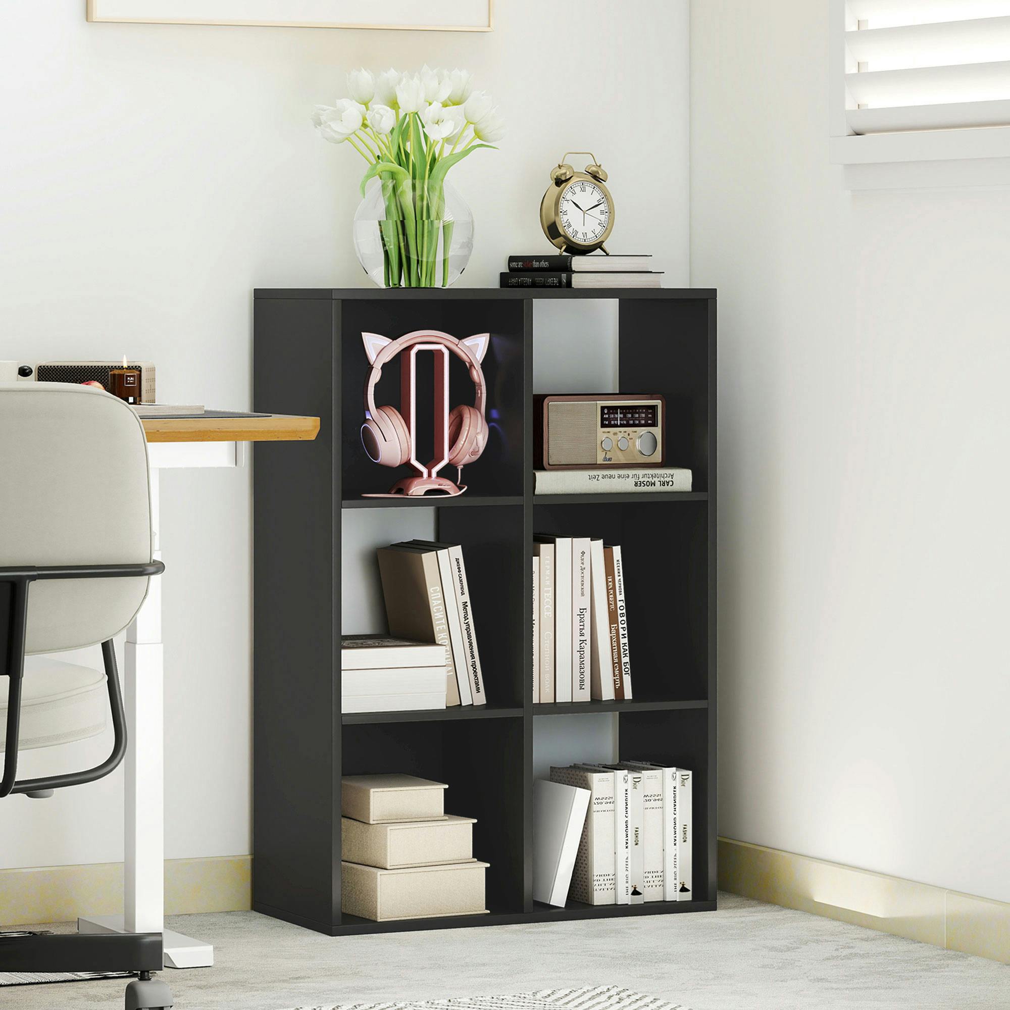 Rackhams Black 6-Cube Bookshelf, Display Shelving Unit For Home Office,