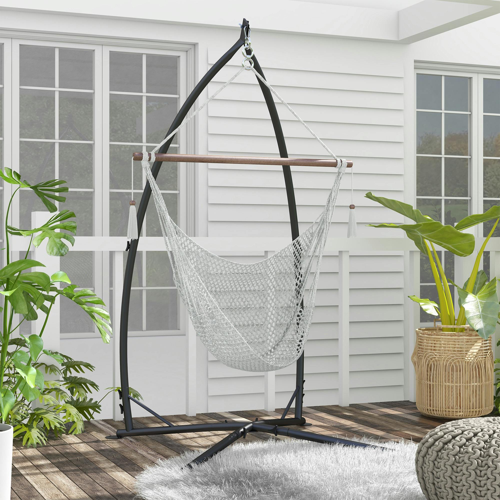 Rackhams Black Hammock Chair Stand Metal Frame Hammock Stand Only With Chian,