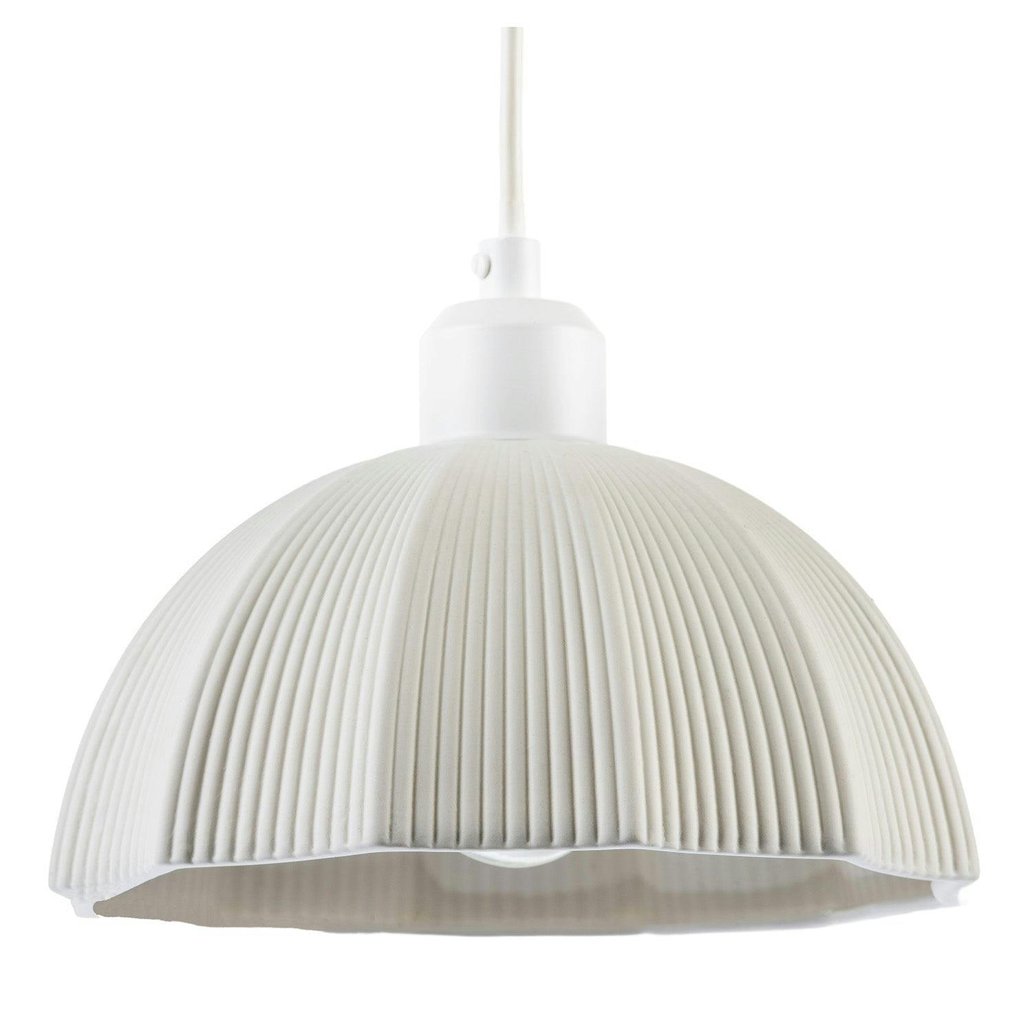 Rackhams White/Light Frosted Ceramic Umbrella Pendant Shade With Etched Lines