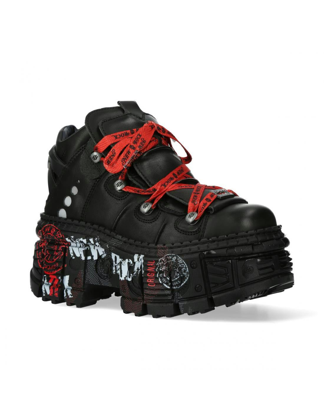 New Rock Unisex Black Punk Goth Leather Boots-Wall106-C9 - Uk 9 | Eu 43 | Us 10.5