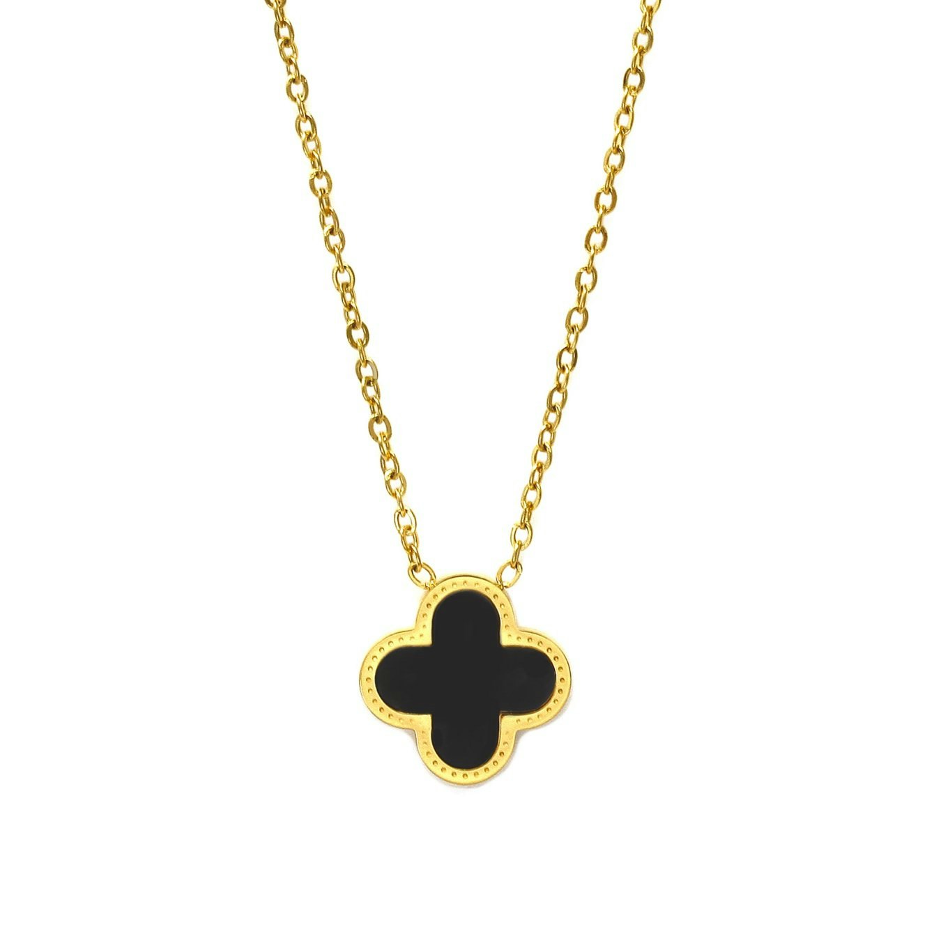 Say It With Gold/Black Clover Necklace - Stainless Steel ( Plated & Black) - Classic