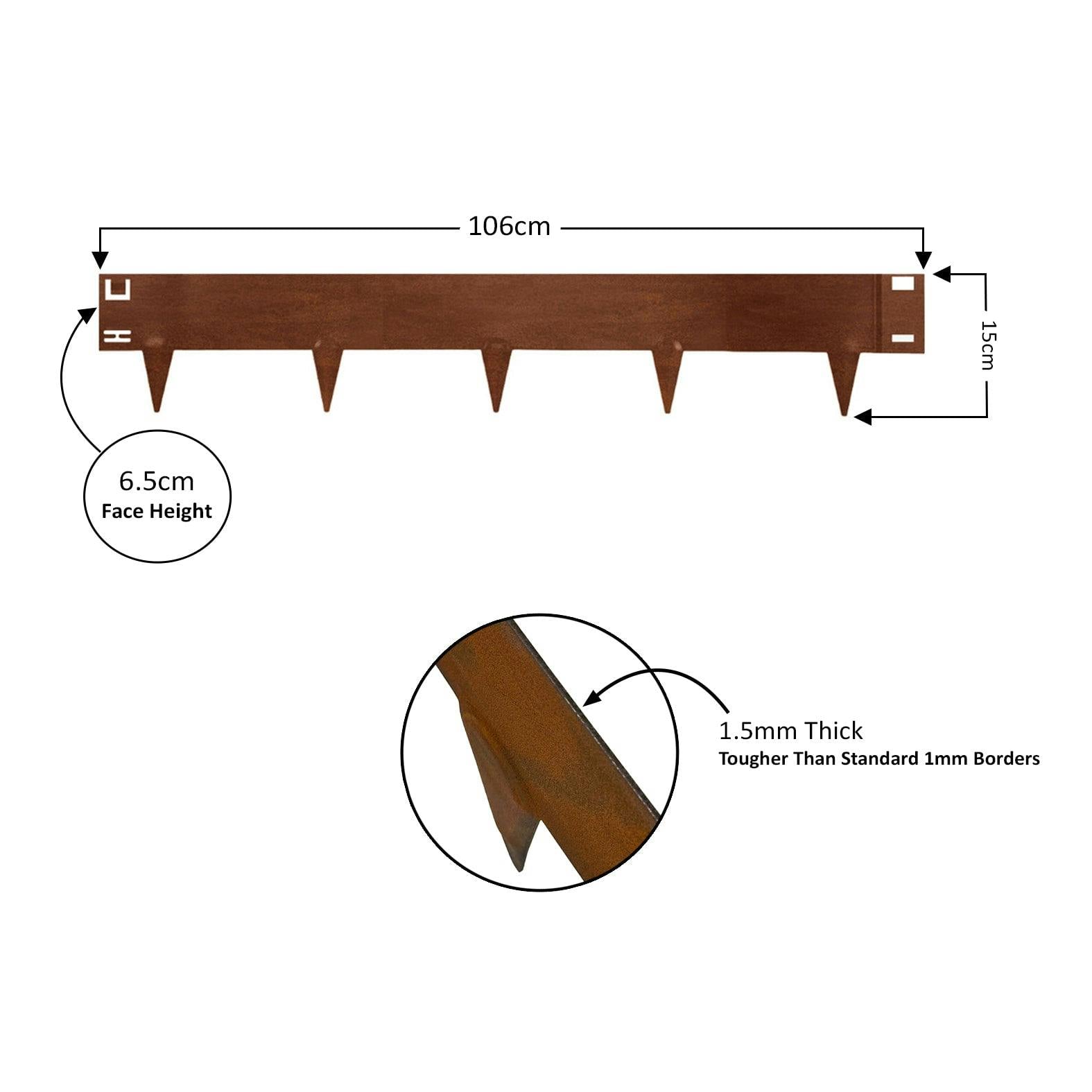 Rackhams Grey/Anthracite Metal Lawn Edging Garden Border - Rust - 15Cm - Pack Of 5