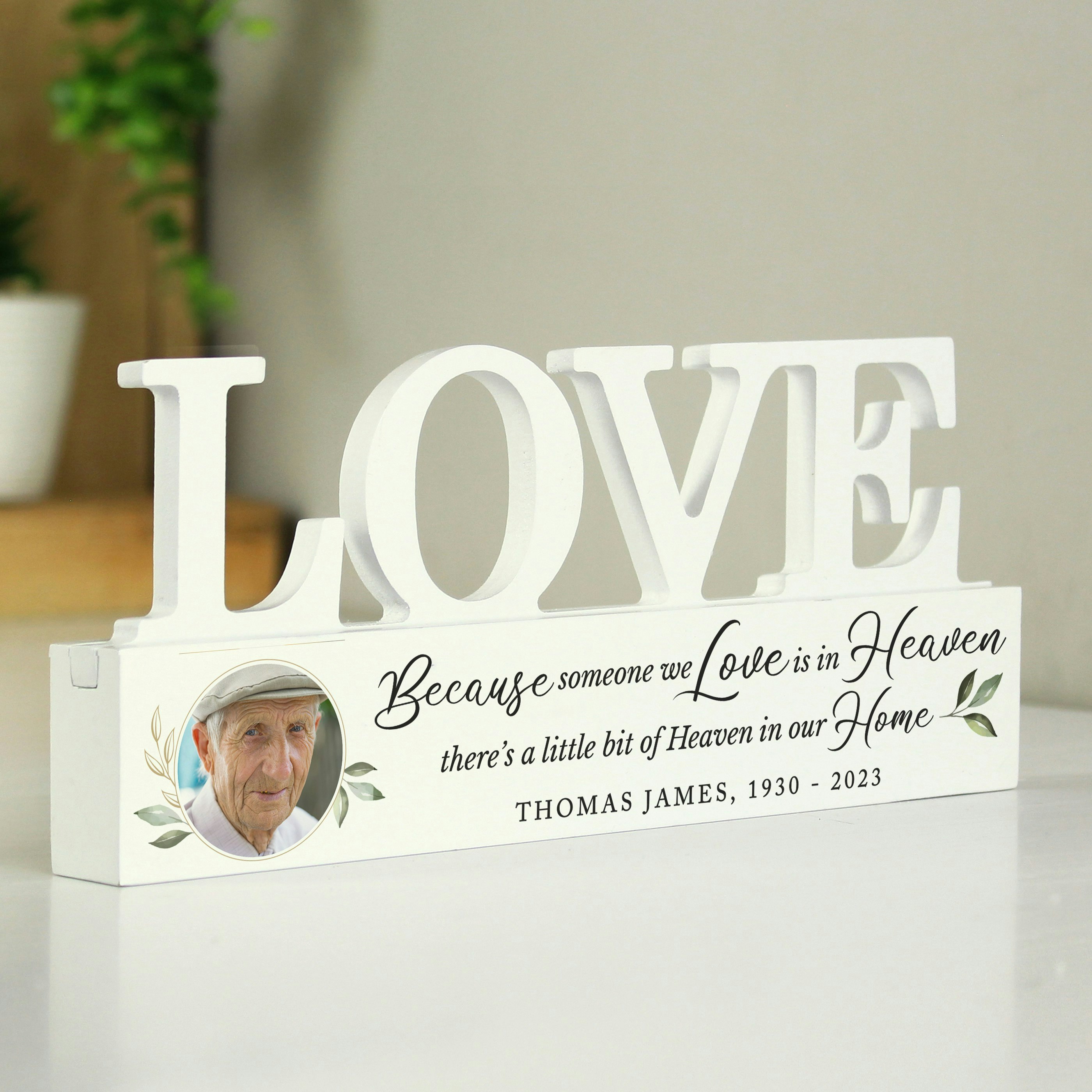 Rackhams Personalised Botanical Memorial Photo Upload Wooden Love Ornament