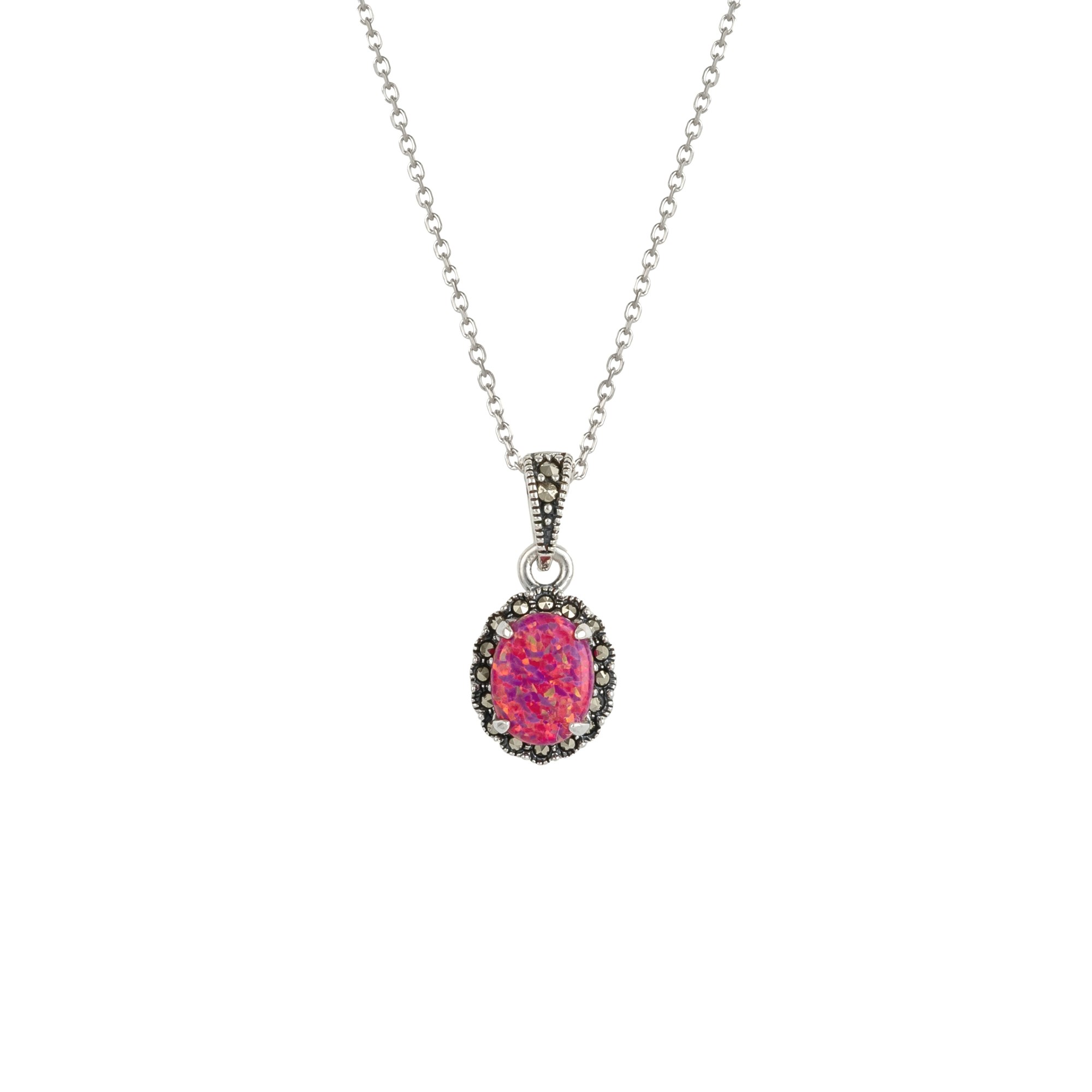 Spero London Red/Silver Circle Opal High Quality Sterling Pendant Necklace