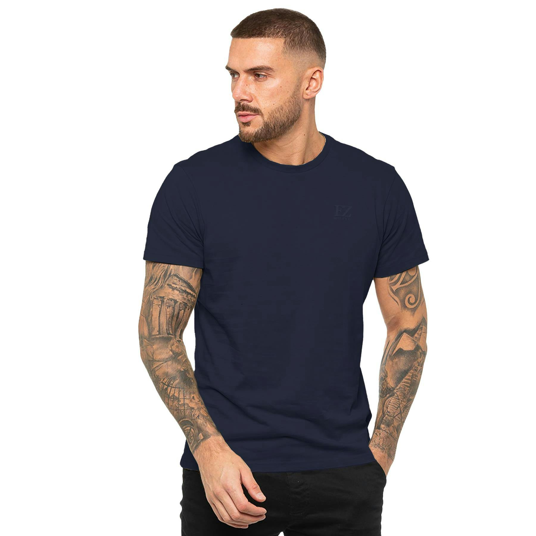 Enzo Men's Crew Neck T-Shirt - Navy - 2XL - Navy - 100% Cotton