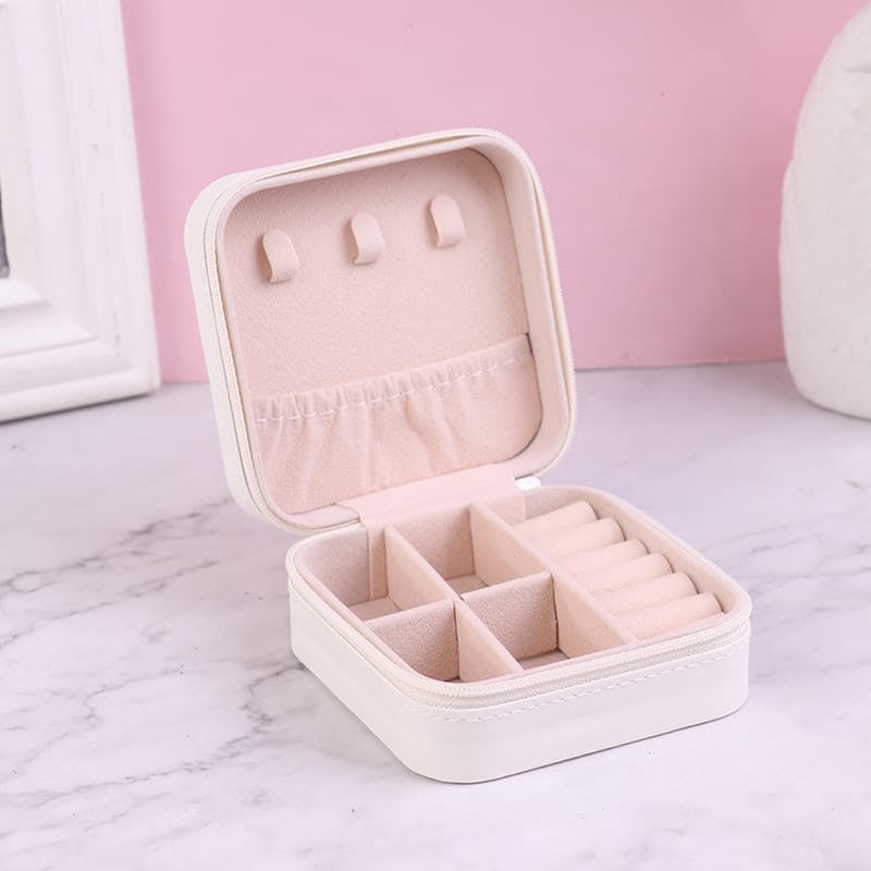 The Colourful Aura White Compact Soft Square Makeup Keepsake Trinket Travel Jewellery Box
