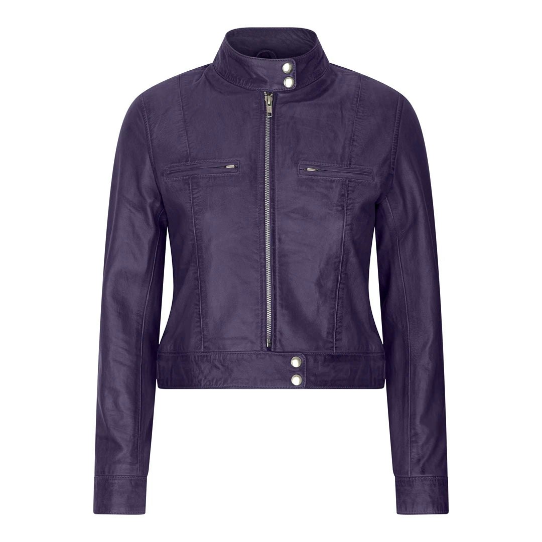 Infinity Leather Women's Purple Leather Biker Jacket - Uk 22