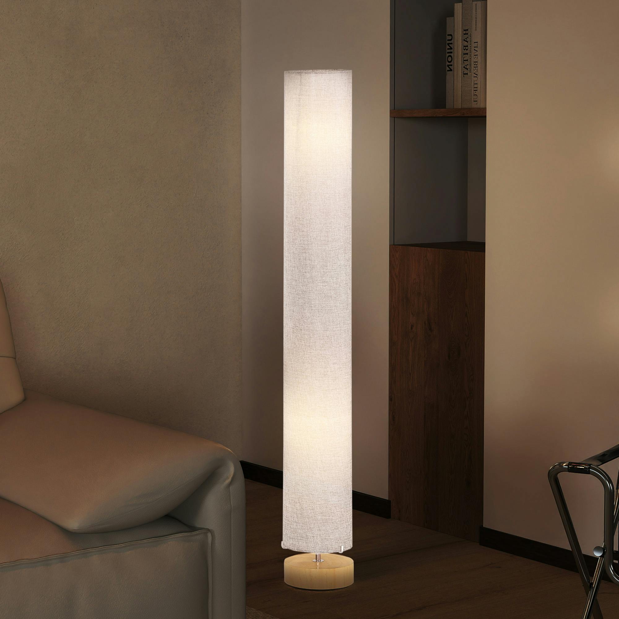 Homcom Grey Tall Floor Lamp Lighting With Fabric Shade For Bedroom