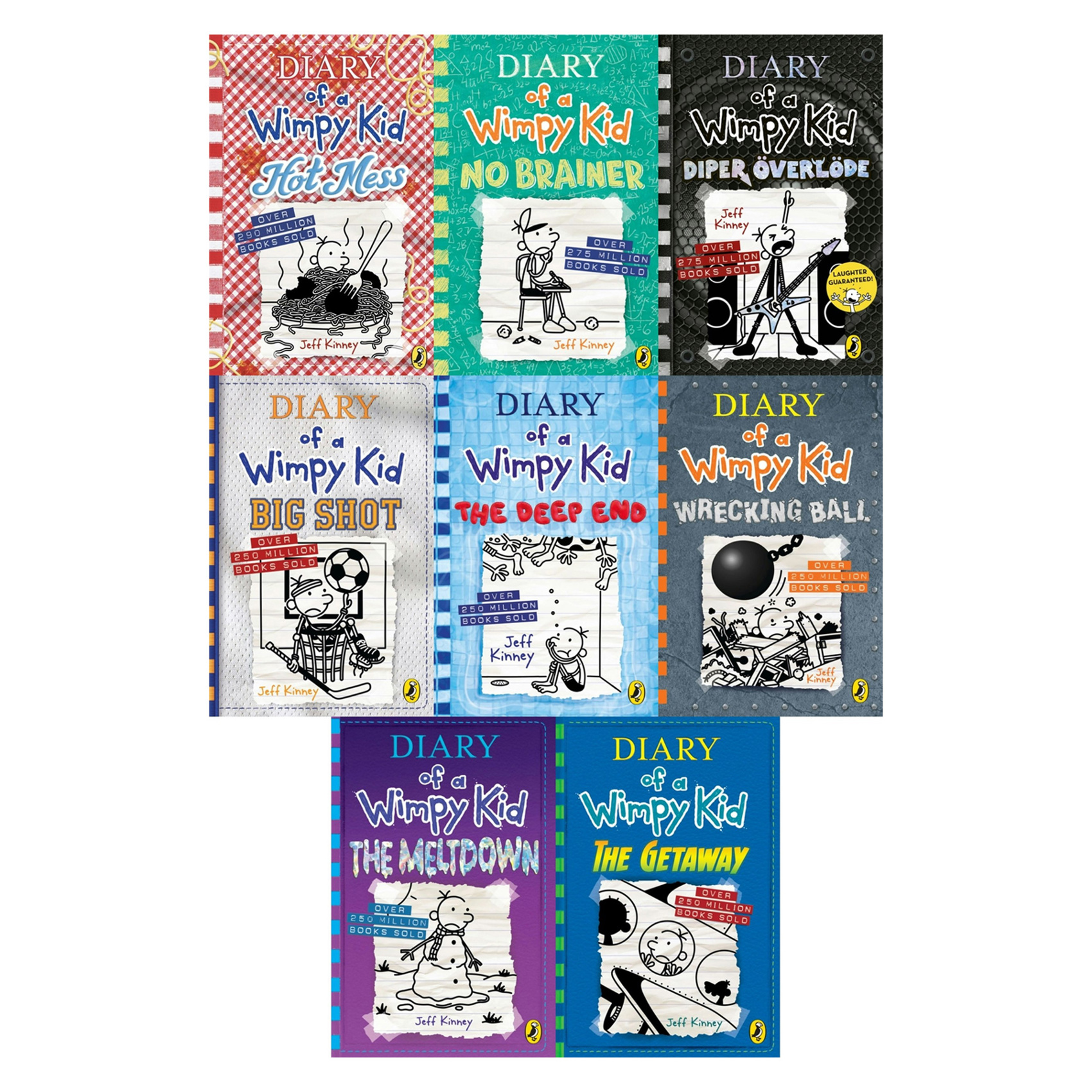 Puffin Diary Of A Wimpy Kid Books Collection Set By Jeff Kinney Hot Mess, No Brainer & More Size 8