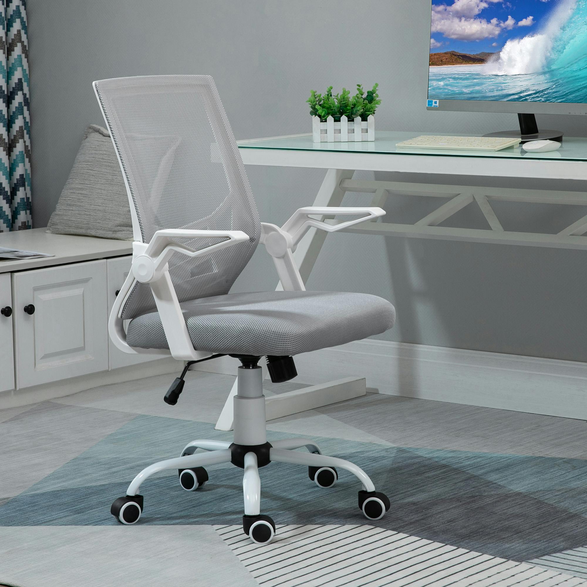 Bobobiy Grey Office Chair With Flip-Up Armrest, Mid Back Desk Chair With Mesh Back, Lumbar Support, Adjustable Height, Swivel Wheels For Home, - Image 5