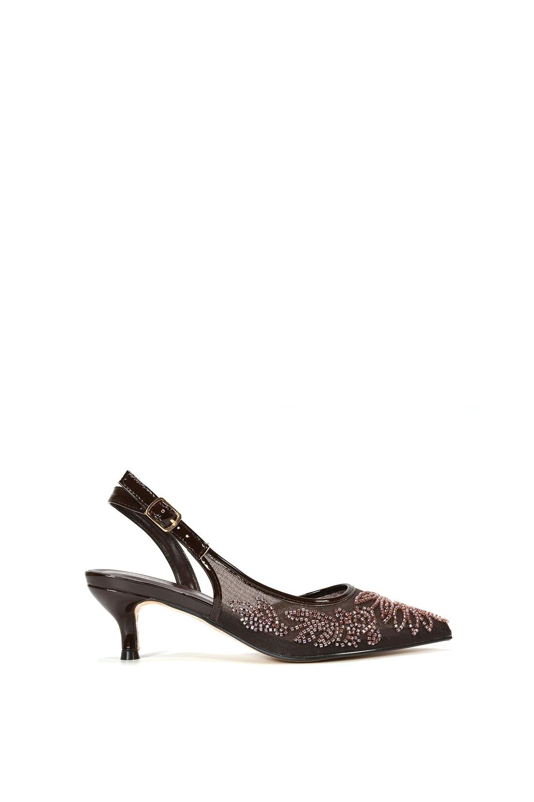 Xy London Women's Brown Embroidered Slingback Court Shoes With Kitten Heel - 6