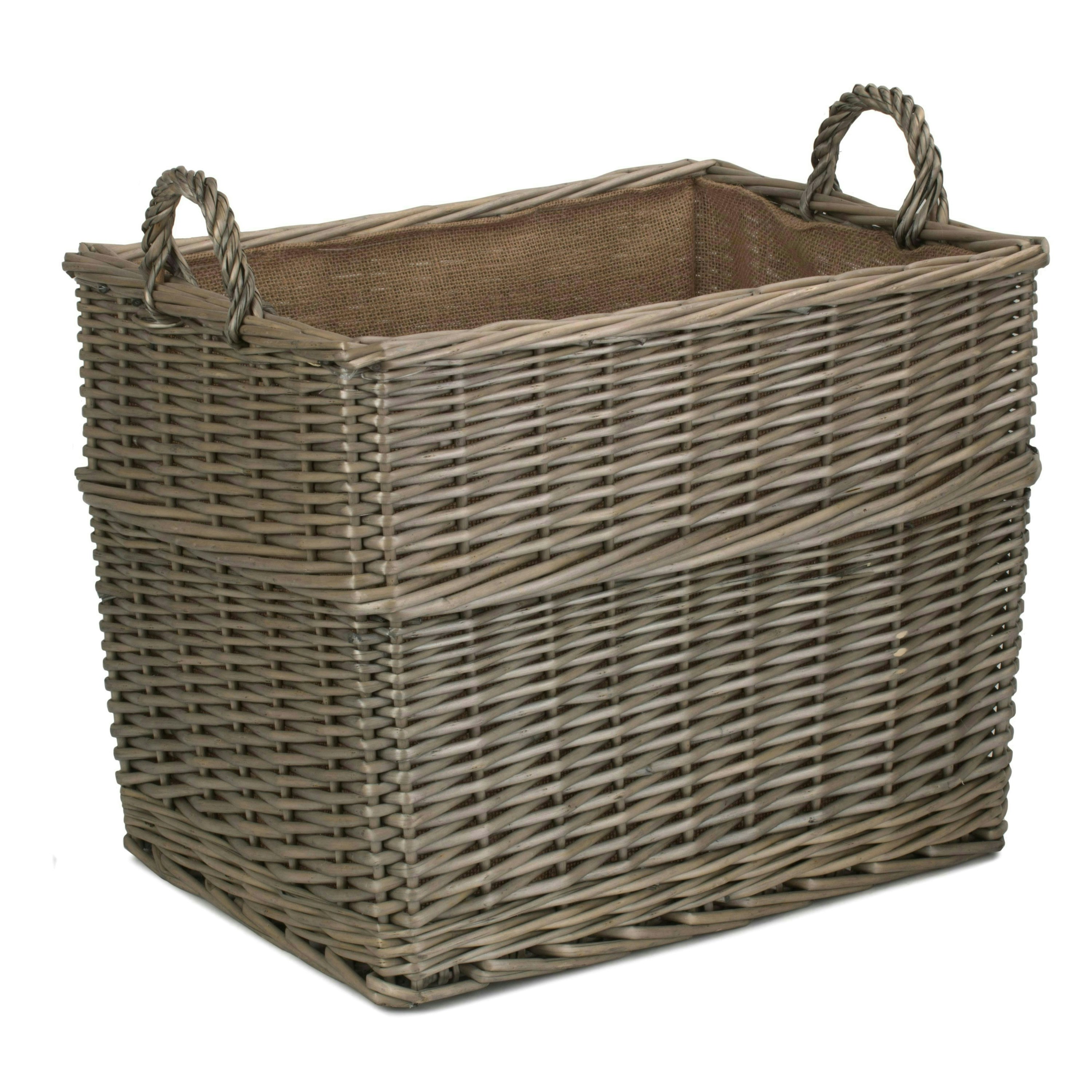 Red Hamper Red/Brown Hamper Rectangular Hessian Lined Wicker Log Basket - Large