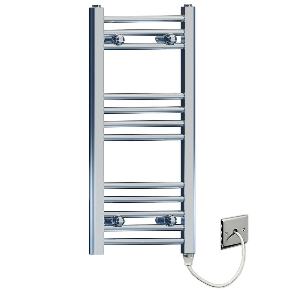 Rackhams 400 X 700Mm Chrome Flat Electric Pre-Filled Towel Rail Radiator For Designer Bathroom Standard Element