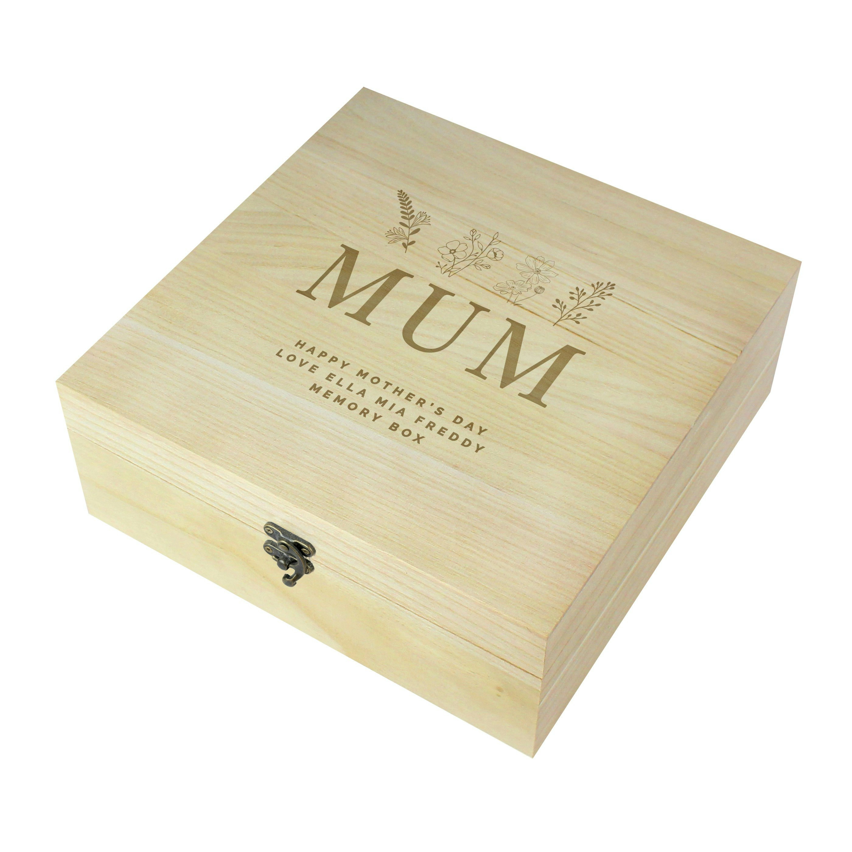 Personalised Memento Company Grain Personalised Engraved Floral Wooden Keepsake Box