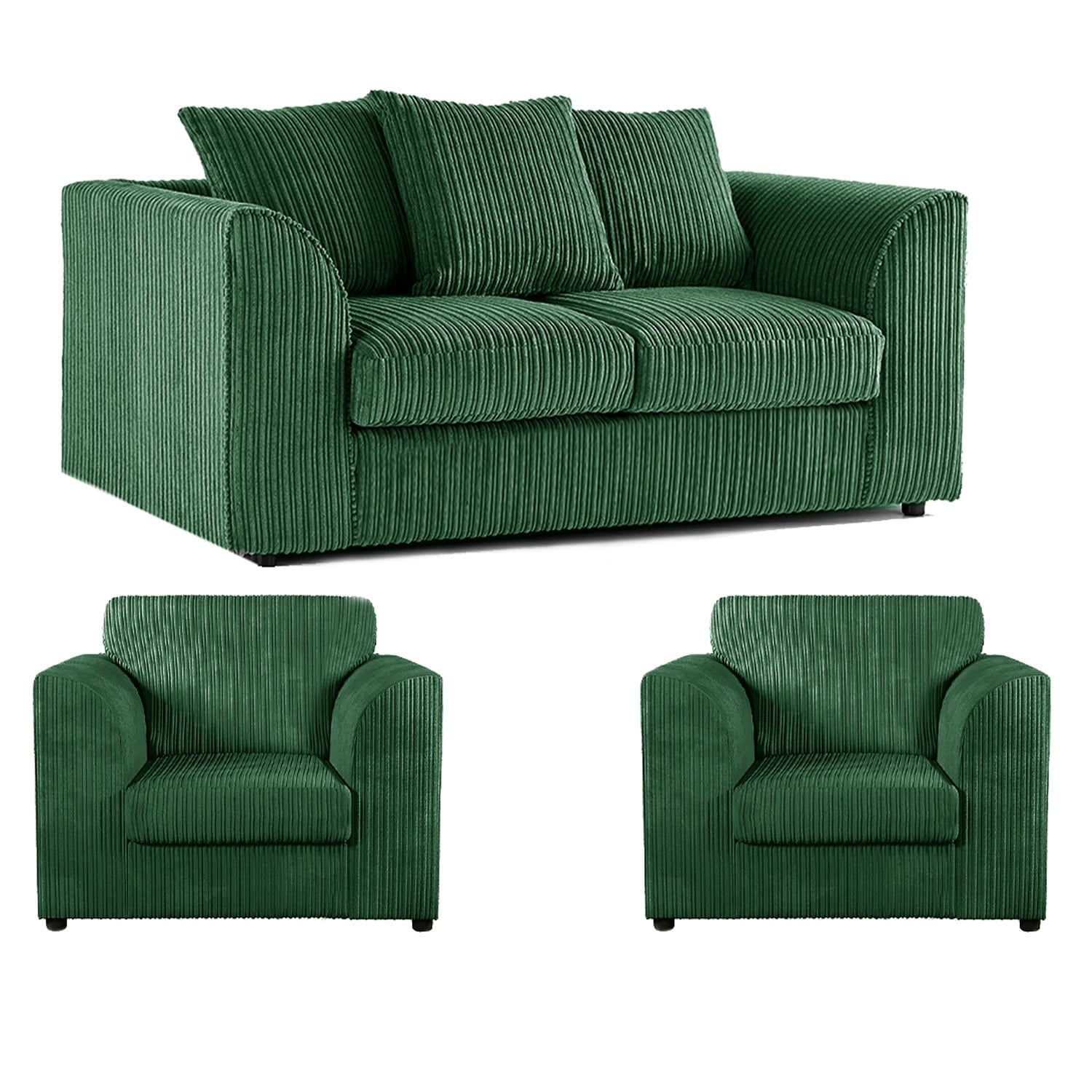 Furnishings For Less Green Luxor Jumbo Cord 2 Seater And 2 X Armchairs - Scatter Back